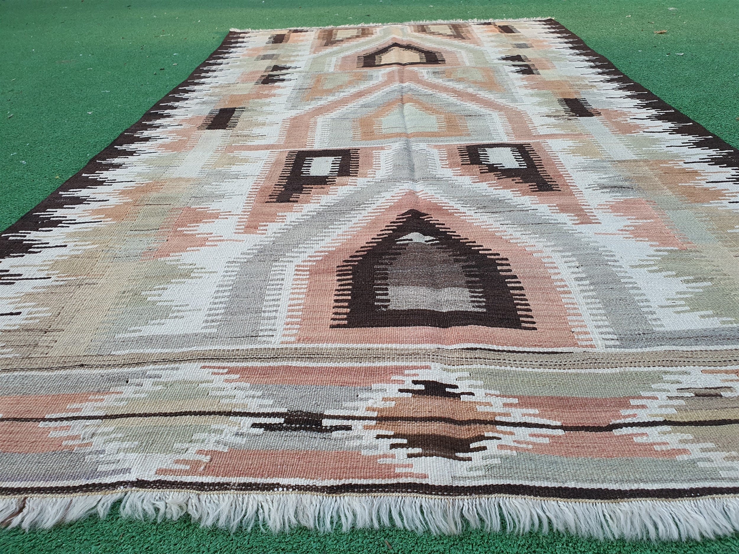 Konya Turkey Vintage Decor Persian Area Living Room Kilim Rug, Moroccan Style Handwoven Wool Rug, Bohemian Rustic Rug, 6'6''x 3'8'' feet