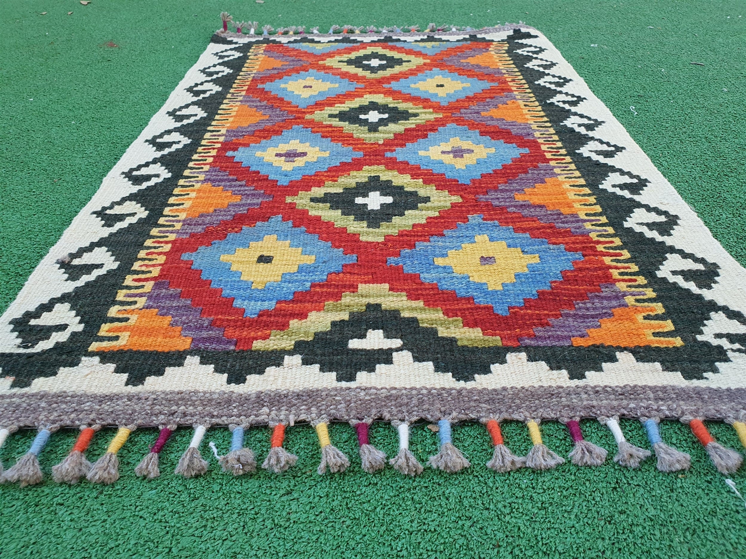 vintage Afghan Wool Small Rug — back view
