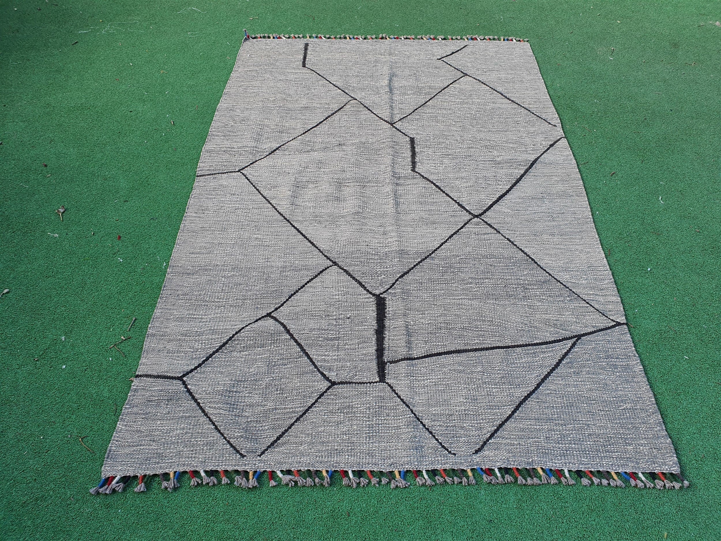Oushak Kilim Vintage Rug, Turkish Carpet Moroccan Rug, Rustic Decor Bohemian Rug, Persian Carpet Handmade Rug, Recycled Floor Rug ''6"x3'8''