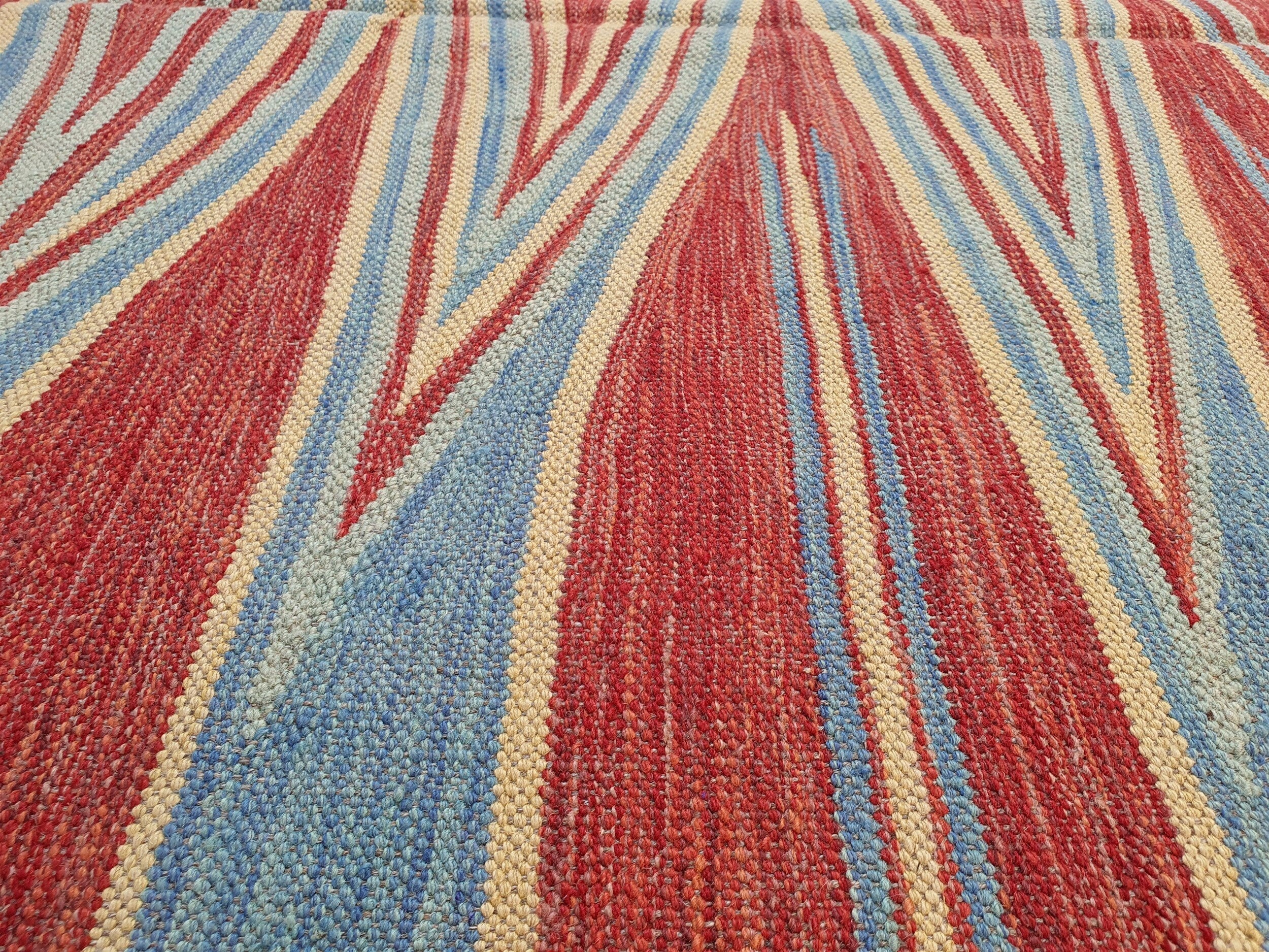 Oushak Vintage Kilim Rug, 5 x 3 ft Blue Red Beige Turkish Boho Retro Floor Rug for Living Room Kitchen Bedroom Persian Moroccan Home Decor