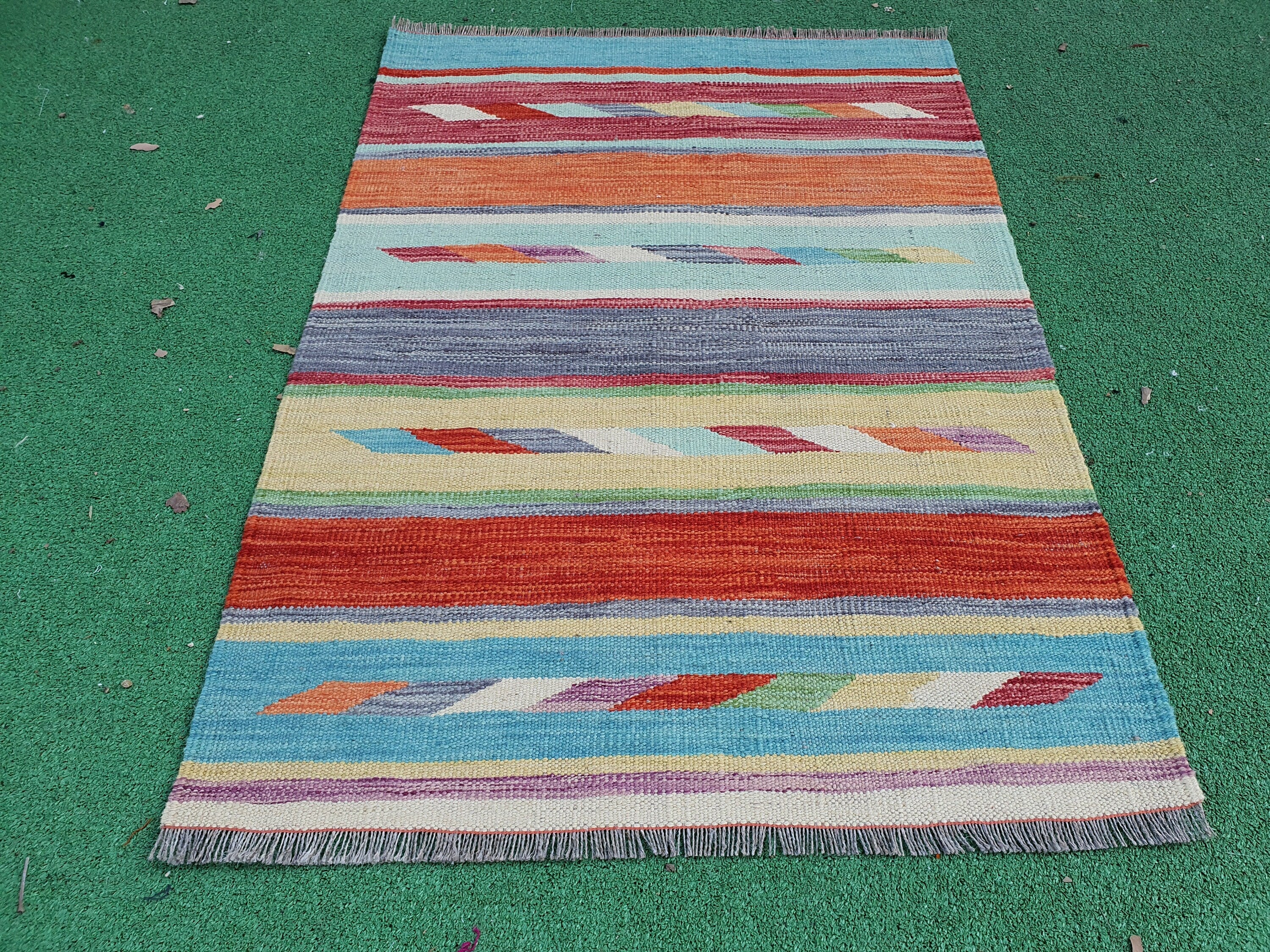 Oushak Kilim Vintage Rug, Turkish Carpet Moroccan Rug, Rustic Decor Bohemian Rug, Persian Carpet Handmade Rug, Recycled Floor Rug 3'5"x2'5"