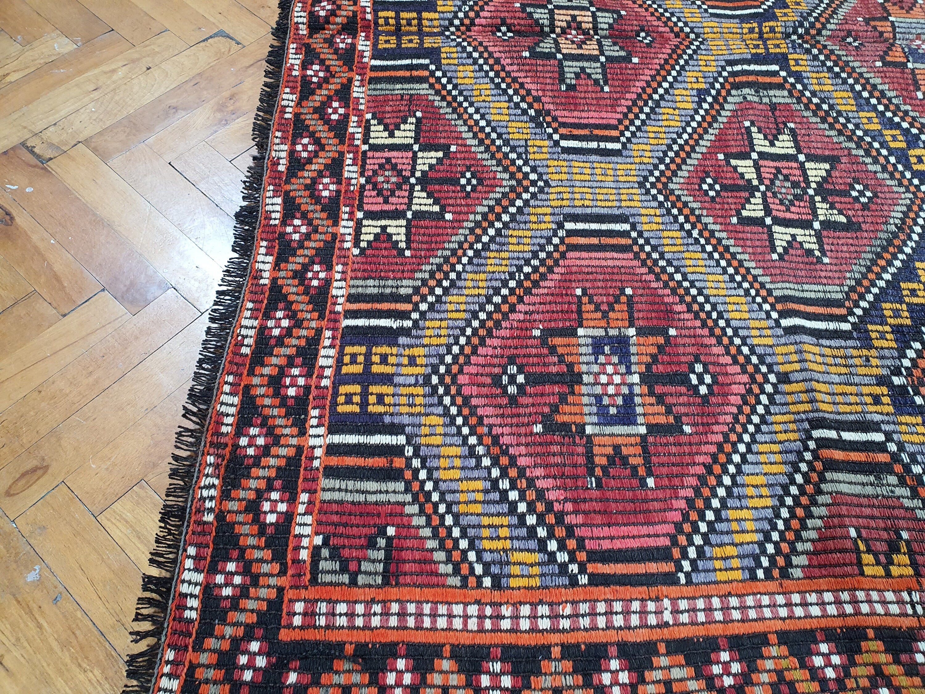 antique Konya Wool Area Rug — pattern close-up