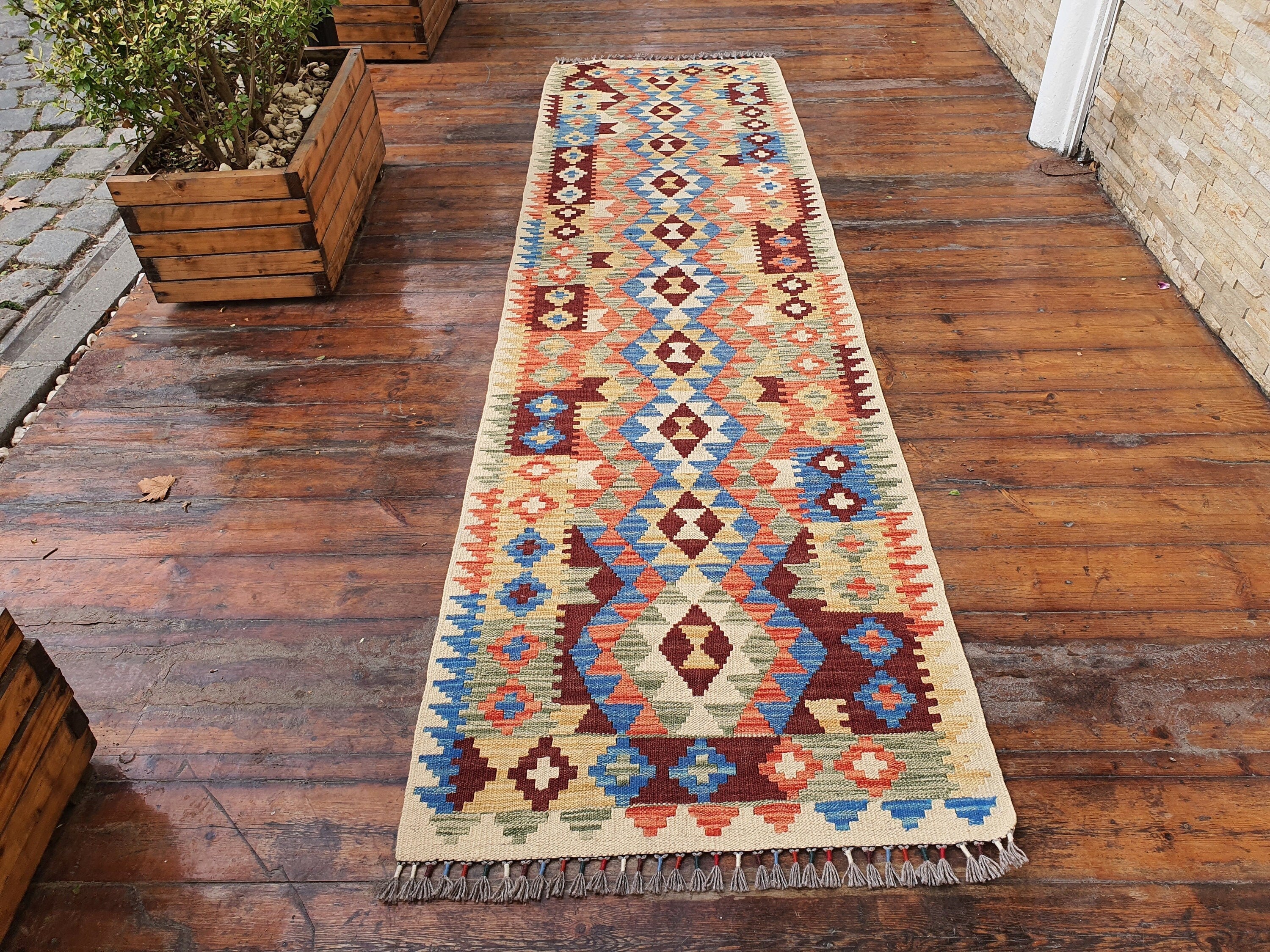 vintage Afghan Wool Runner Rug — back view