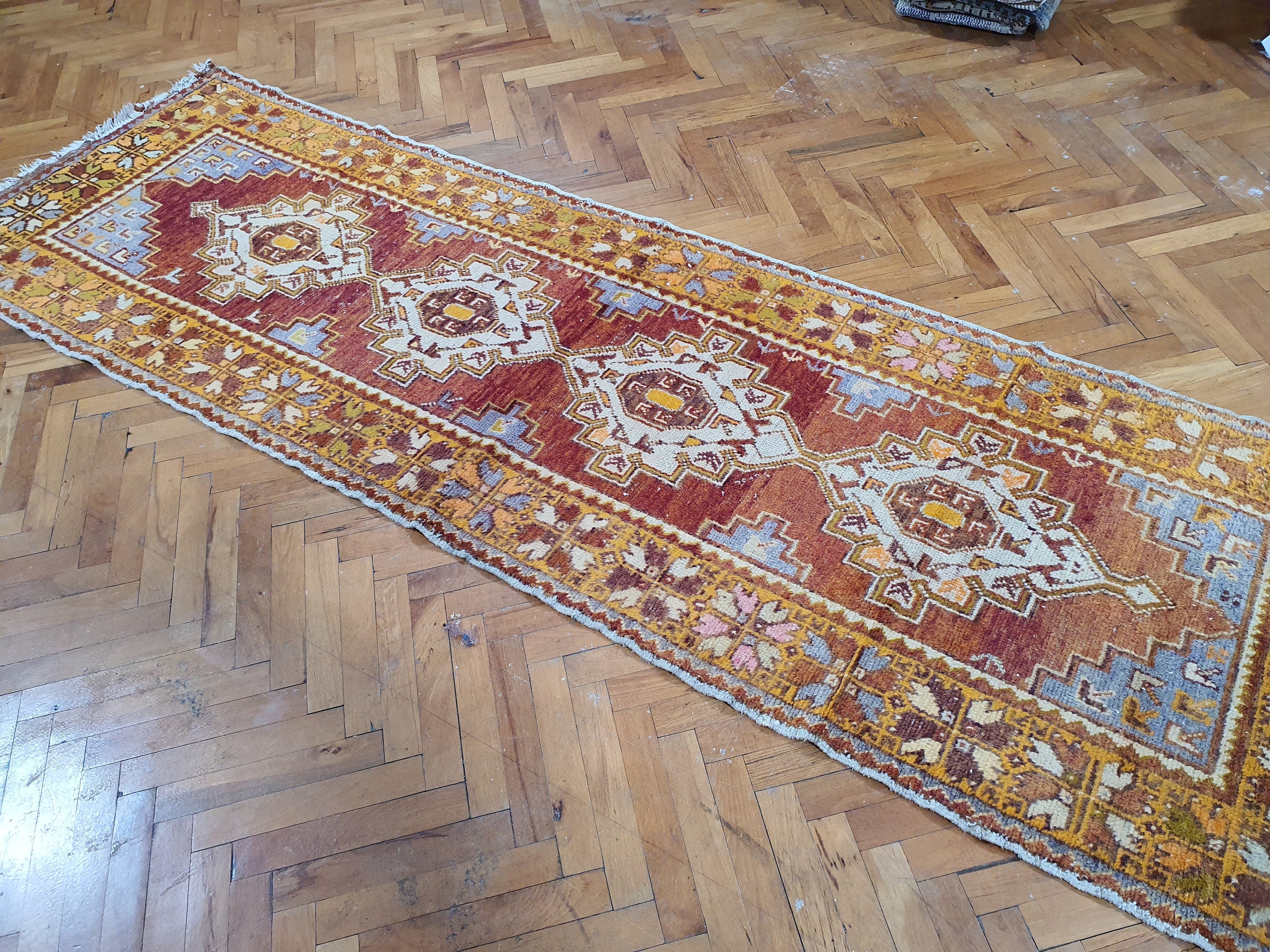 vintage Sivas Wool Runner Rug — pattern close-up