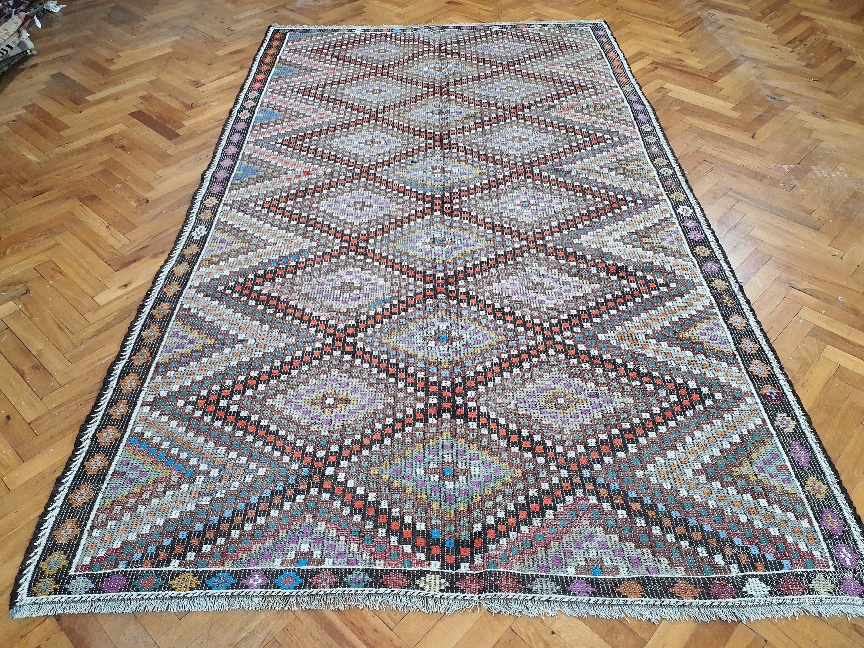 vintage Konya Wool Area Rug — back view