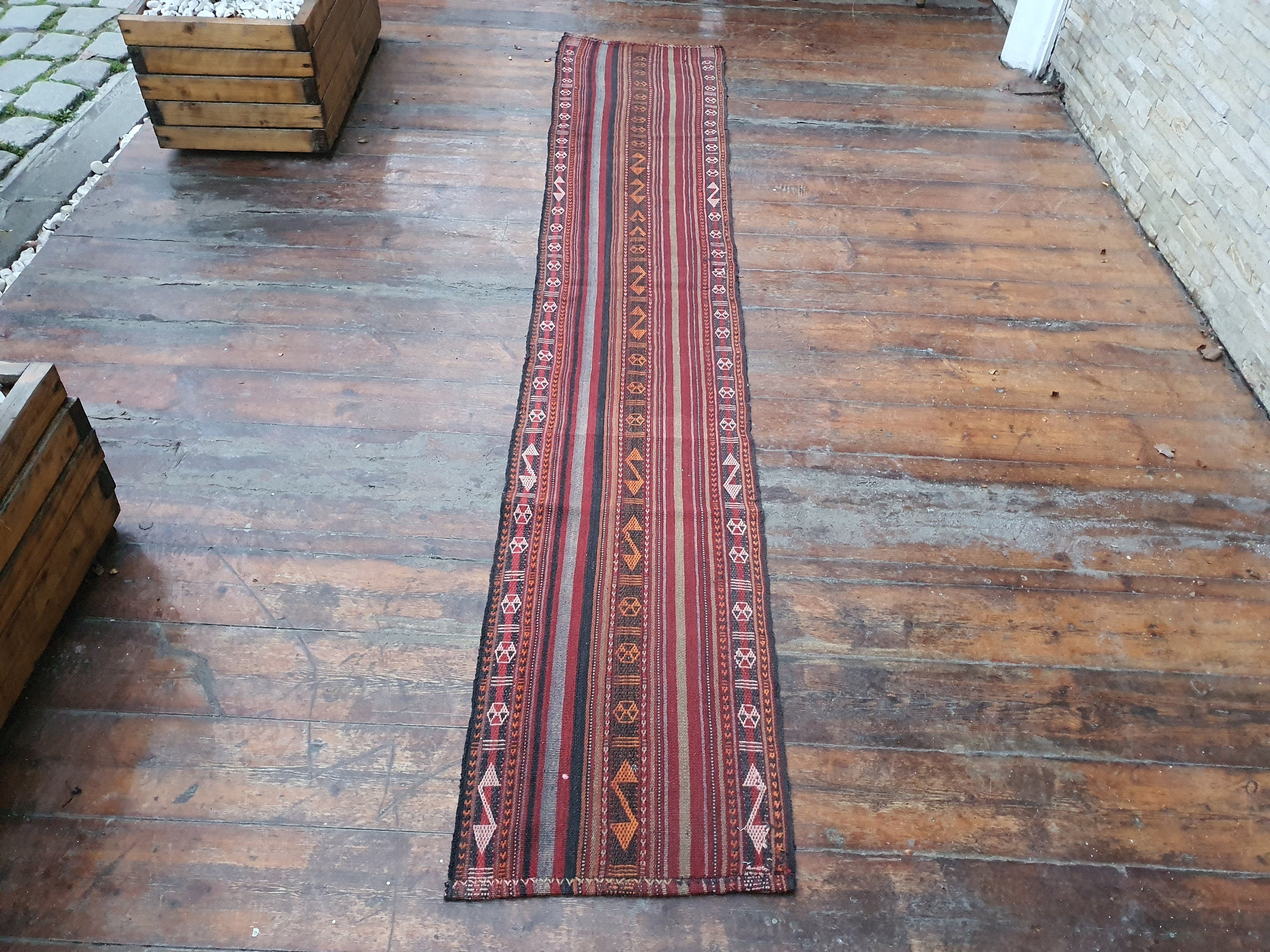 vintage Anatolian Wool Runner Rug — pattern close-up