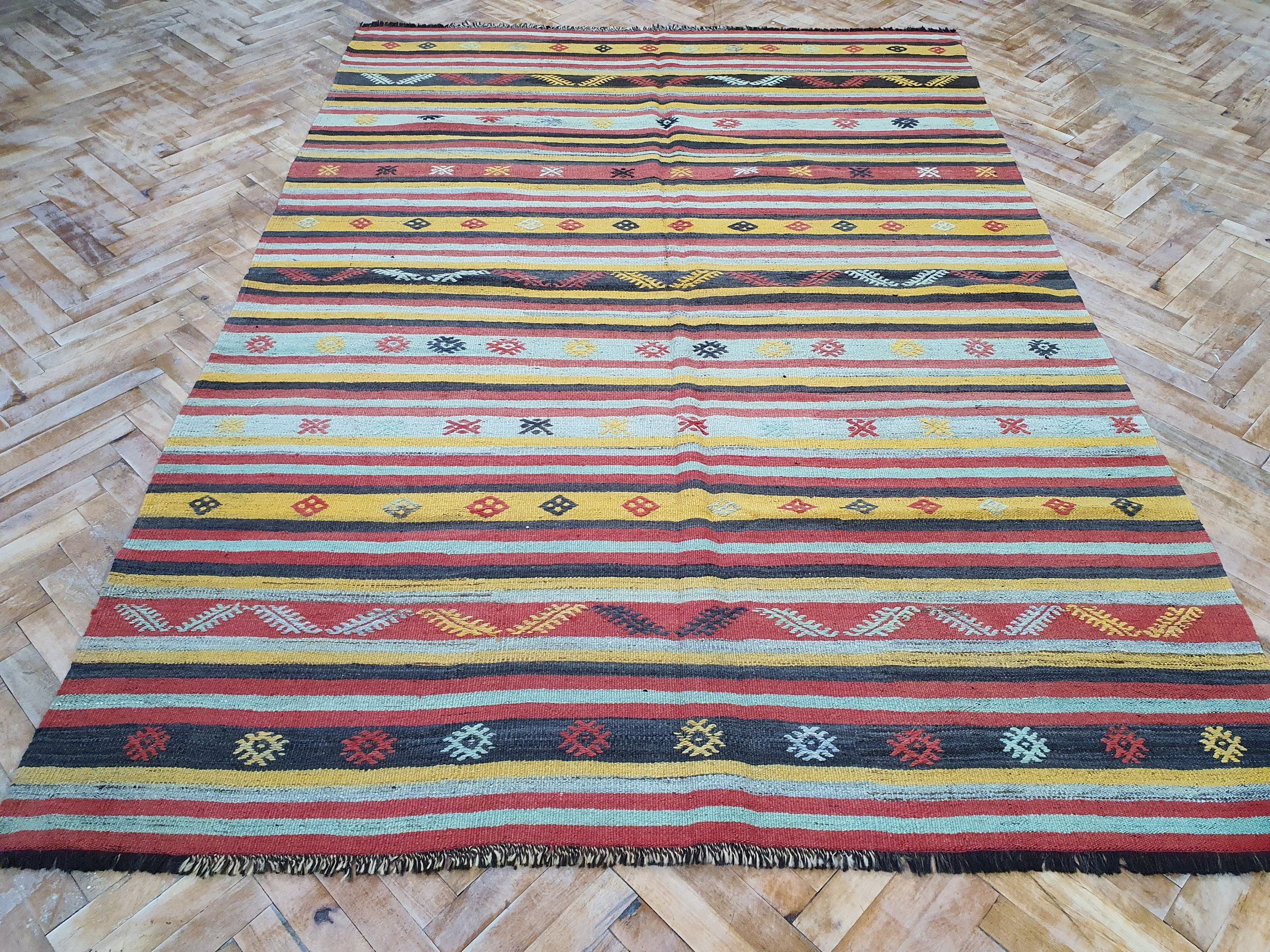 vintage Konya Wool Area Rug — back view
