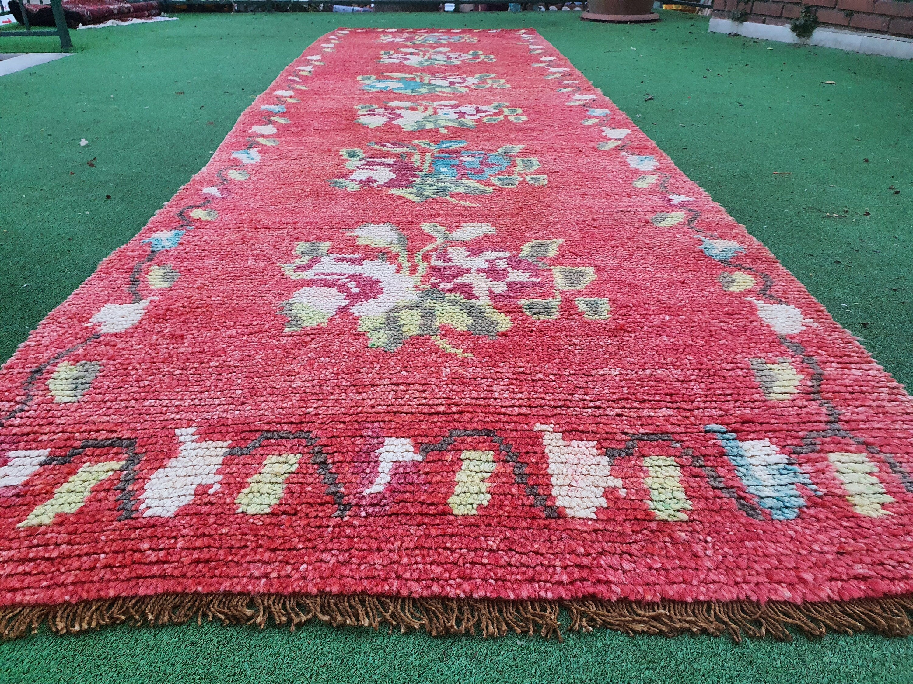 Herki Turkish Runner Rug 12 x 3 ft Long Persian Moroccan Style Natural Wool Recycled Rug, Bohemian Rustic Decor Vintage Oriental Hallway Rug