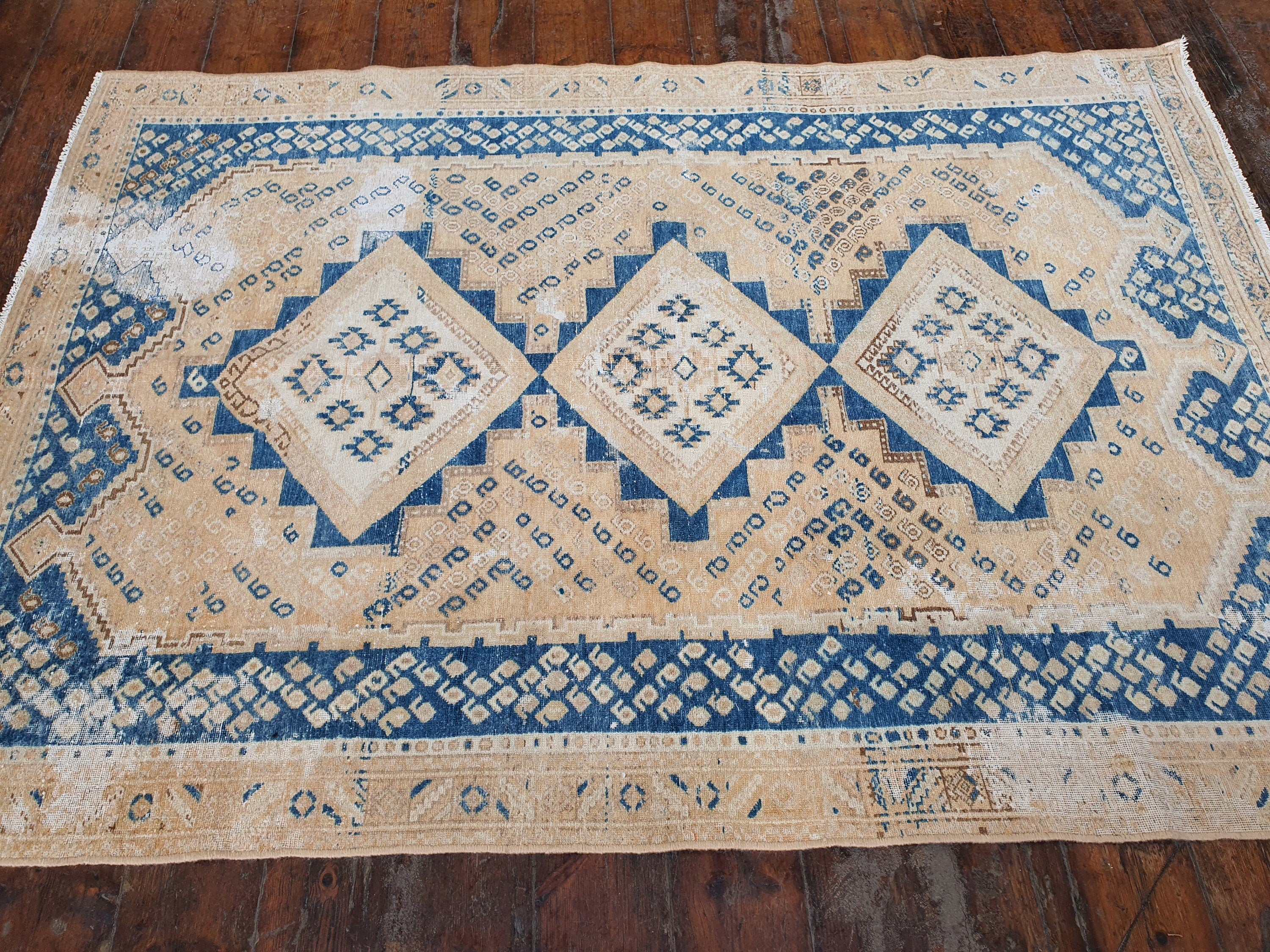 Vintage Persian Rug, Beige and Blue Rug 6'3''x4'4''