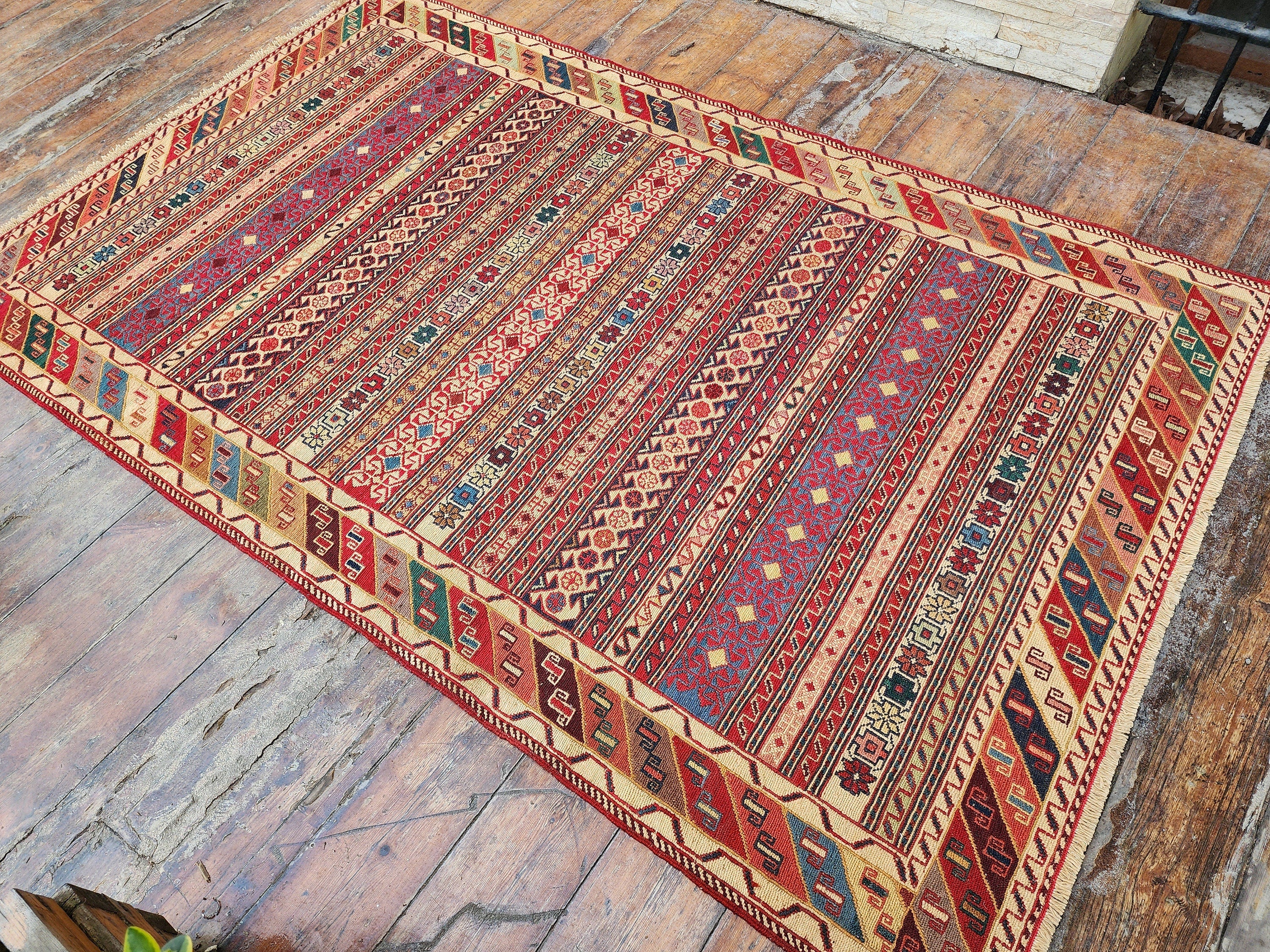 vintage Soumak Wool Small Rug — back view