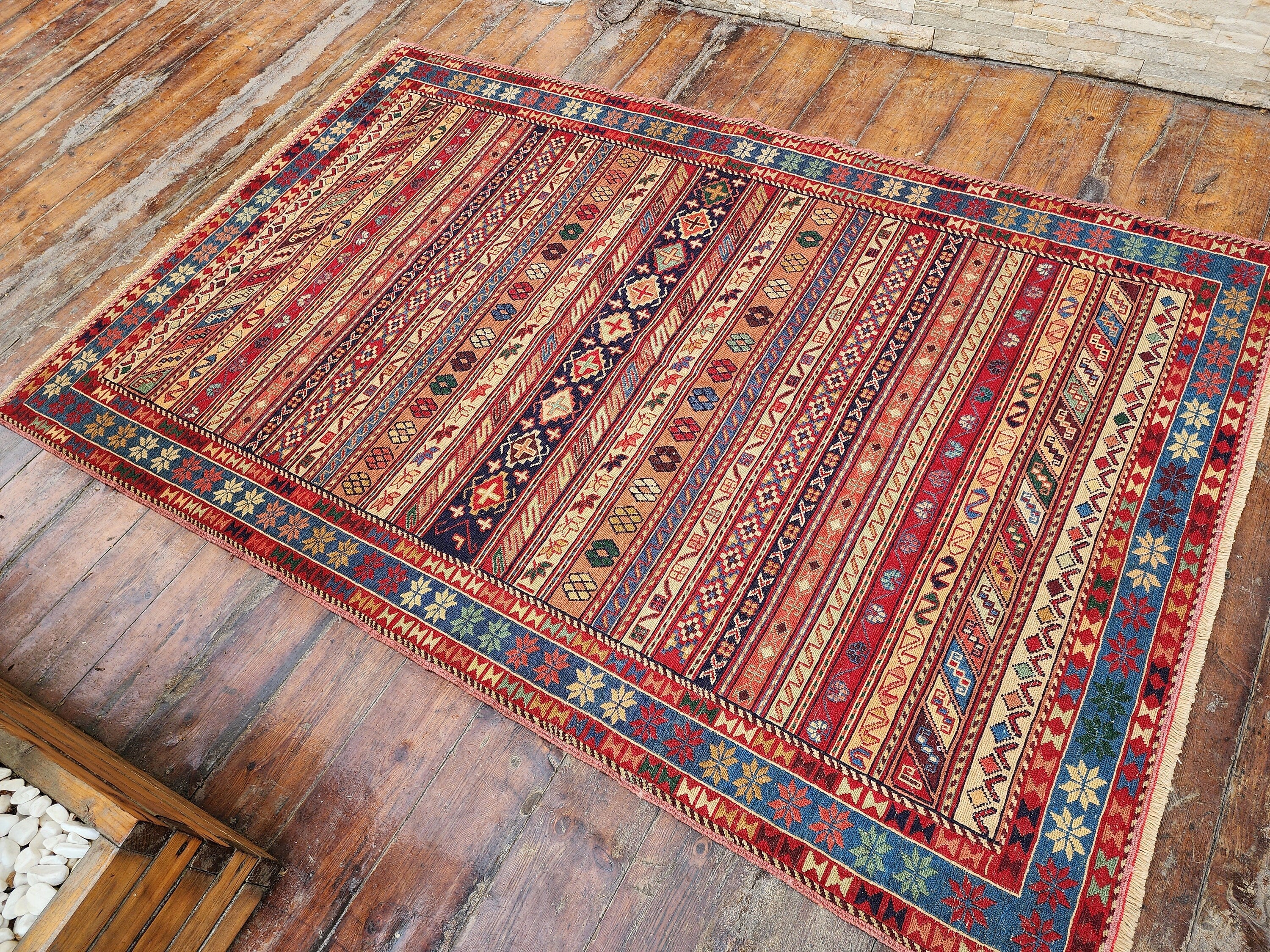 vintage Soumak Wool Runner Rug — back view