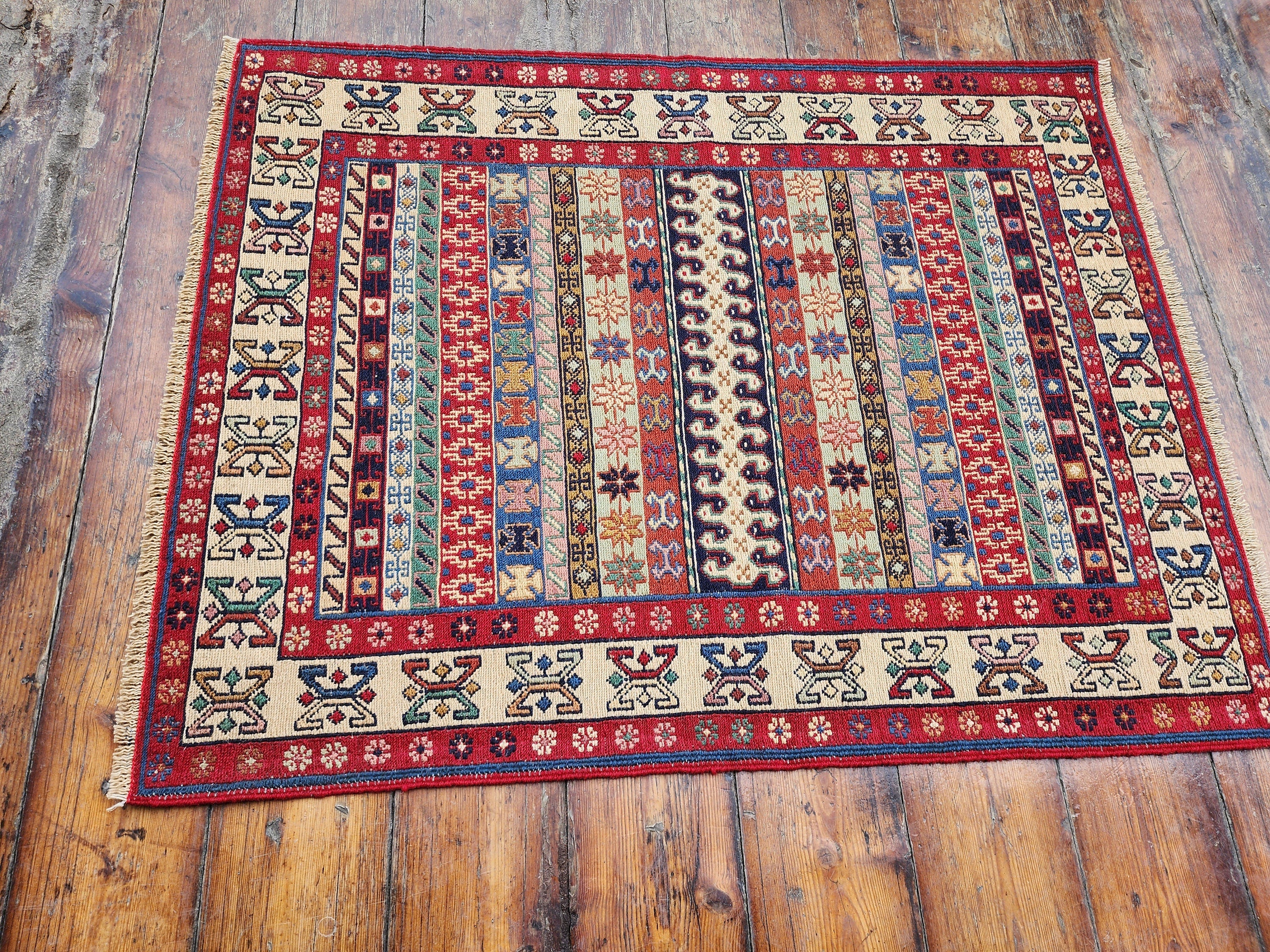 vintage Soumak Wool Runner Rug — pattern close-up