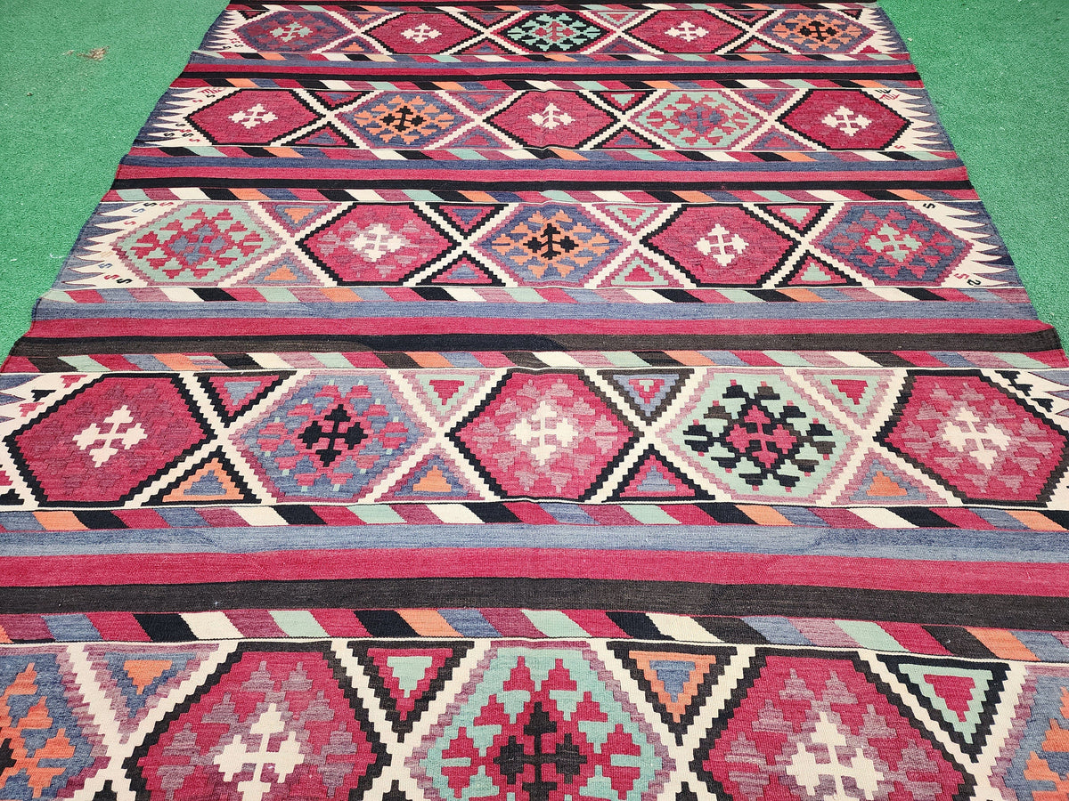 antique Kilim Wool Large Area Rug — detail texture