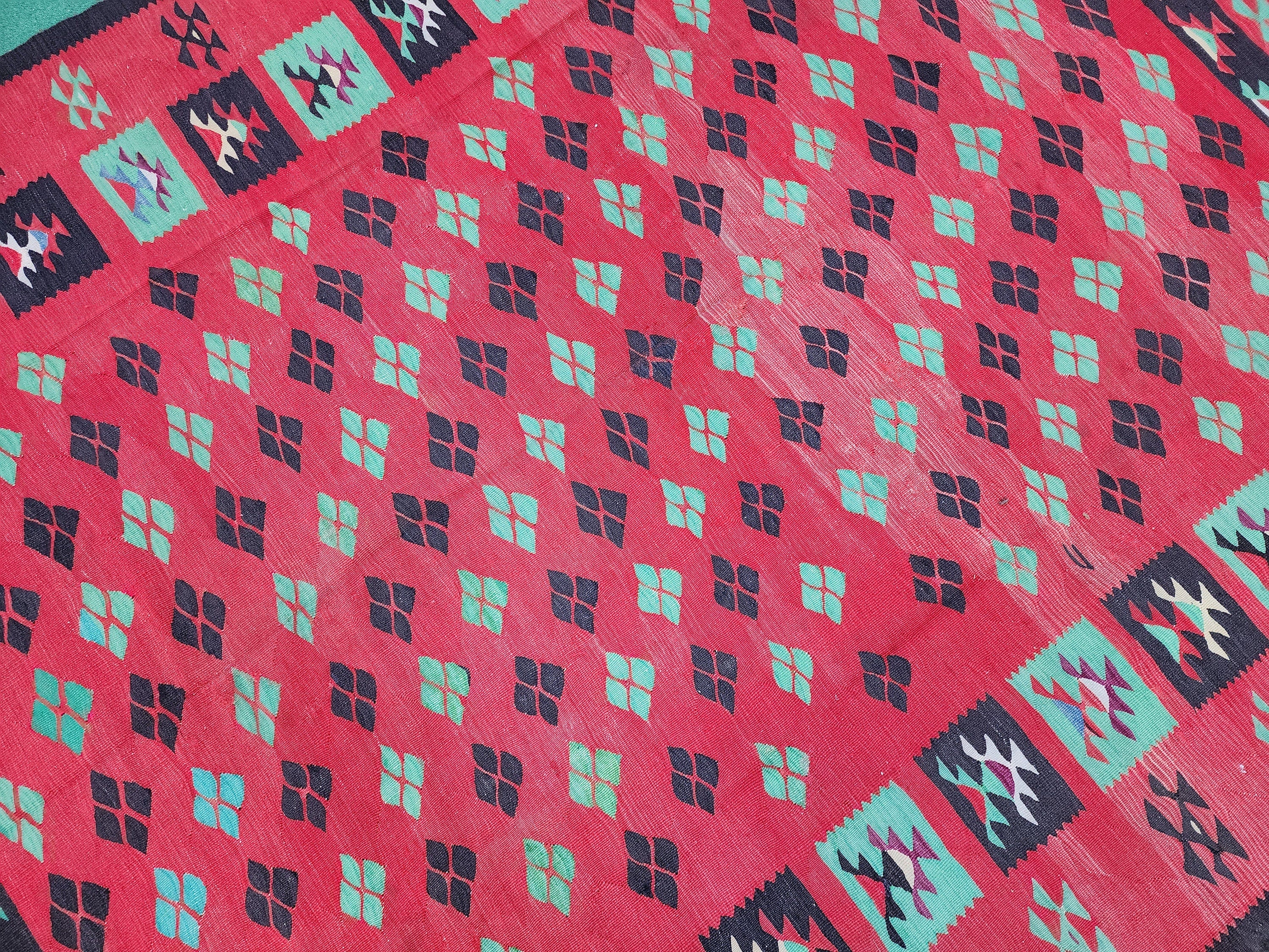 antique Kilim Wool Large Area Rug — pattern close-up