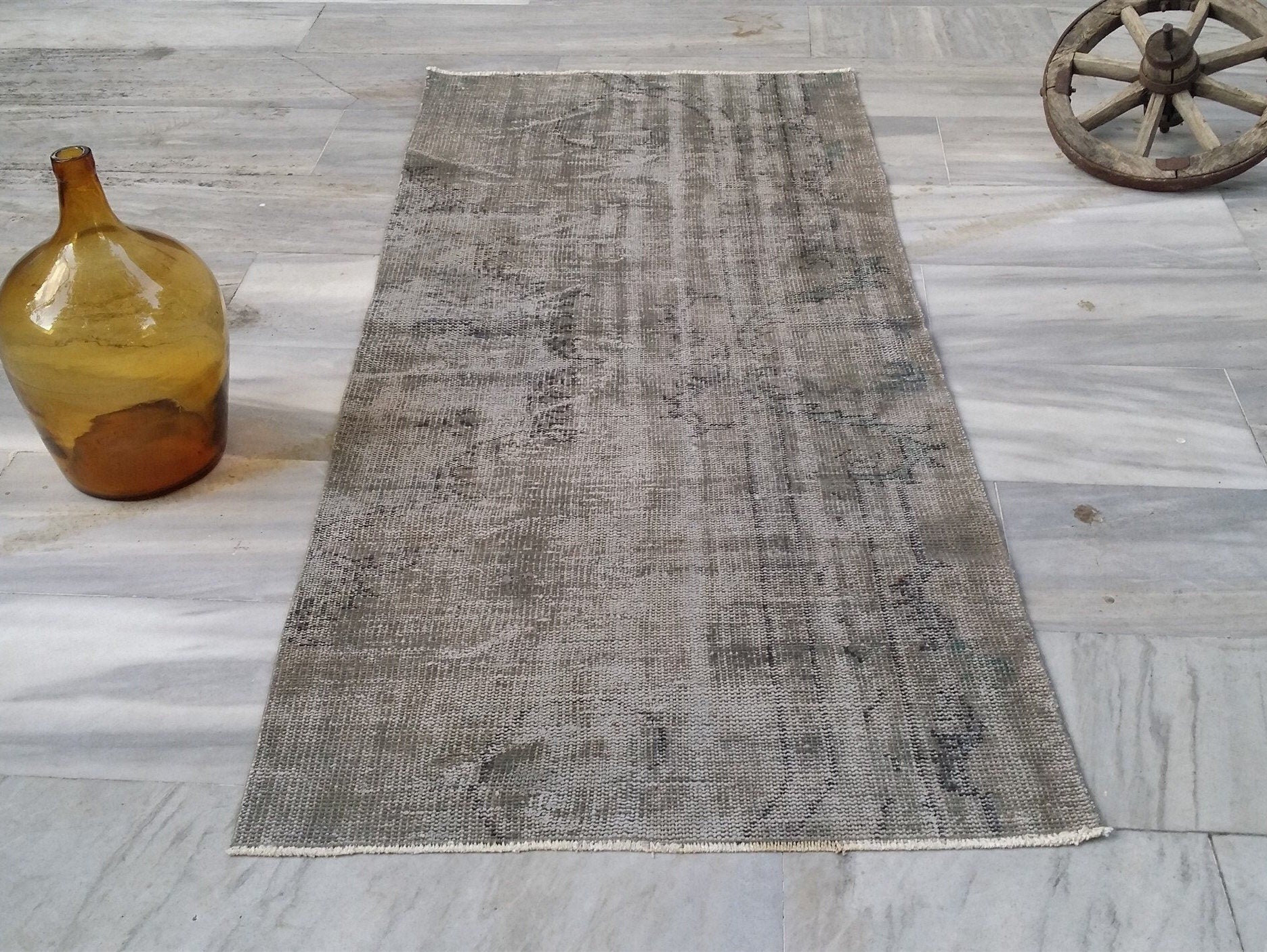 vintage Anatolian Wool Runner Rug — back view