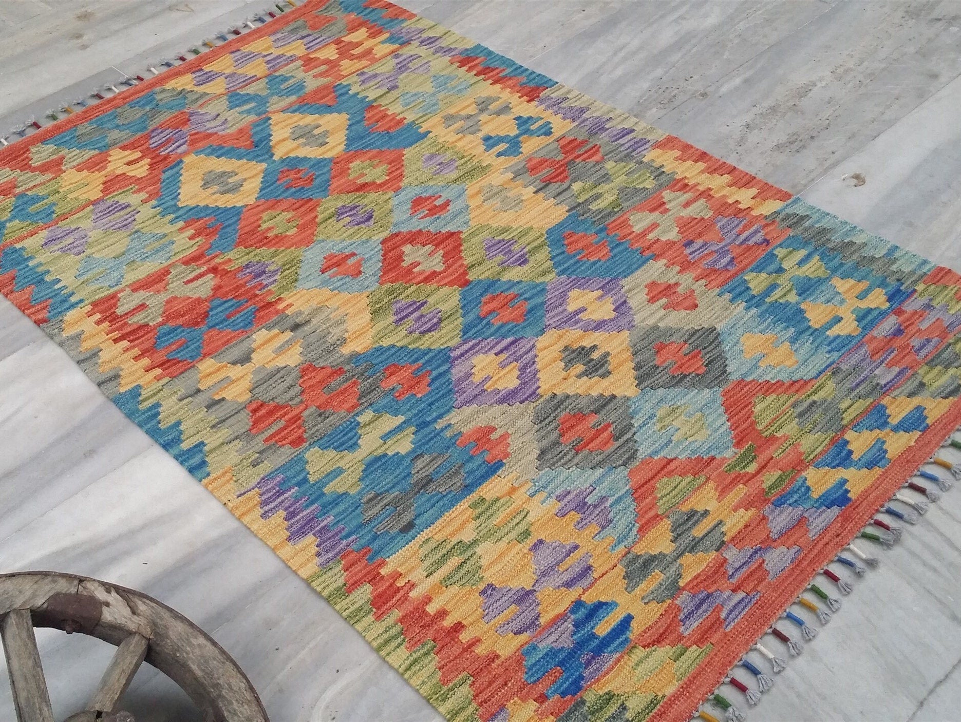 vintage Anatolian Wool Small Rug — back view