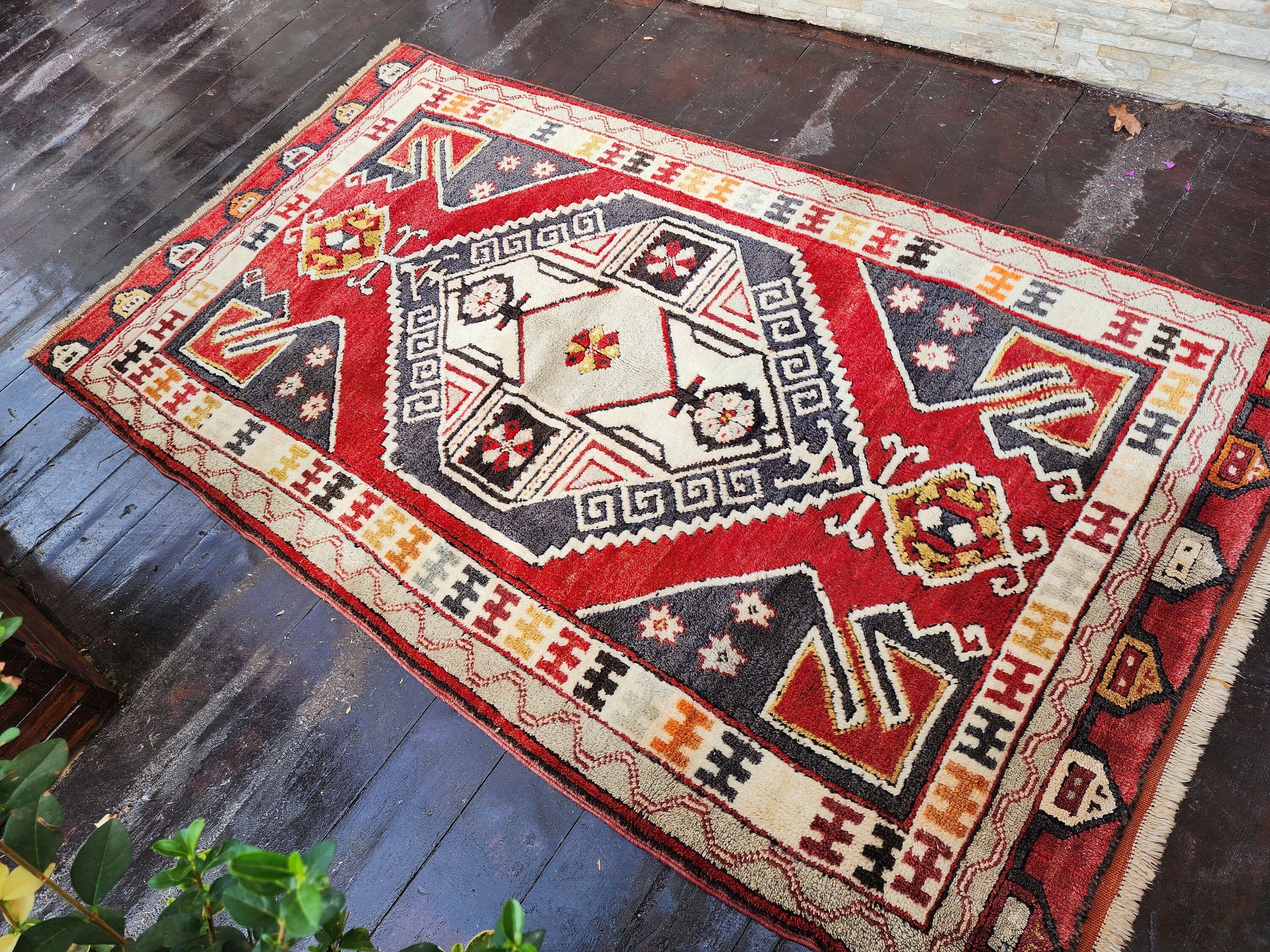 antique Konya Wool Small Rug — pattern close-up
