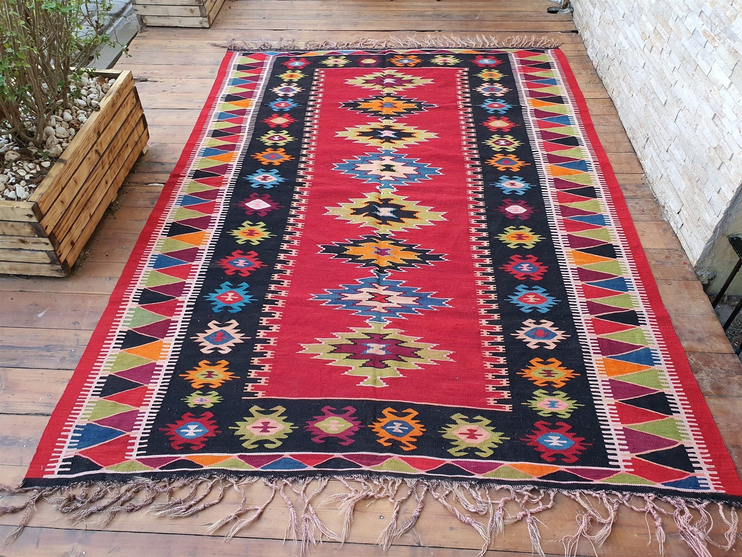 Antique Turkish Pirot Kilim Rug 7 ft x 5 ft