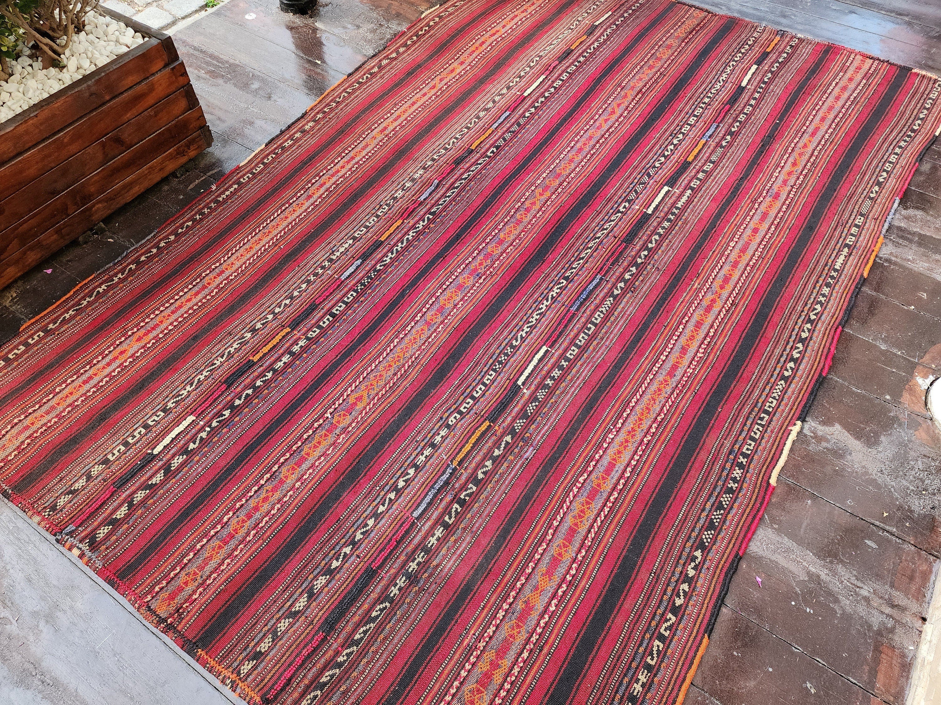 antique Kilim Wool Area Rug — pattern close-up