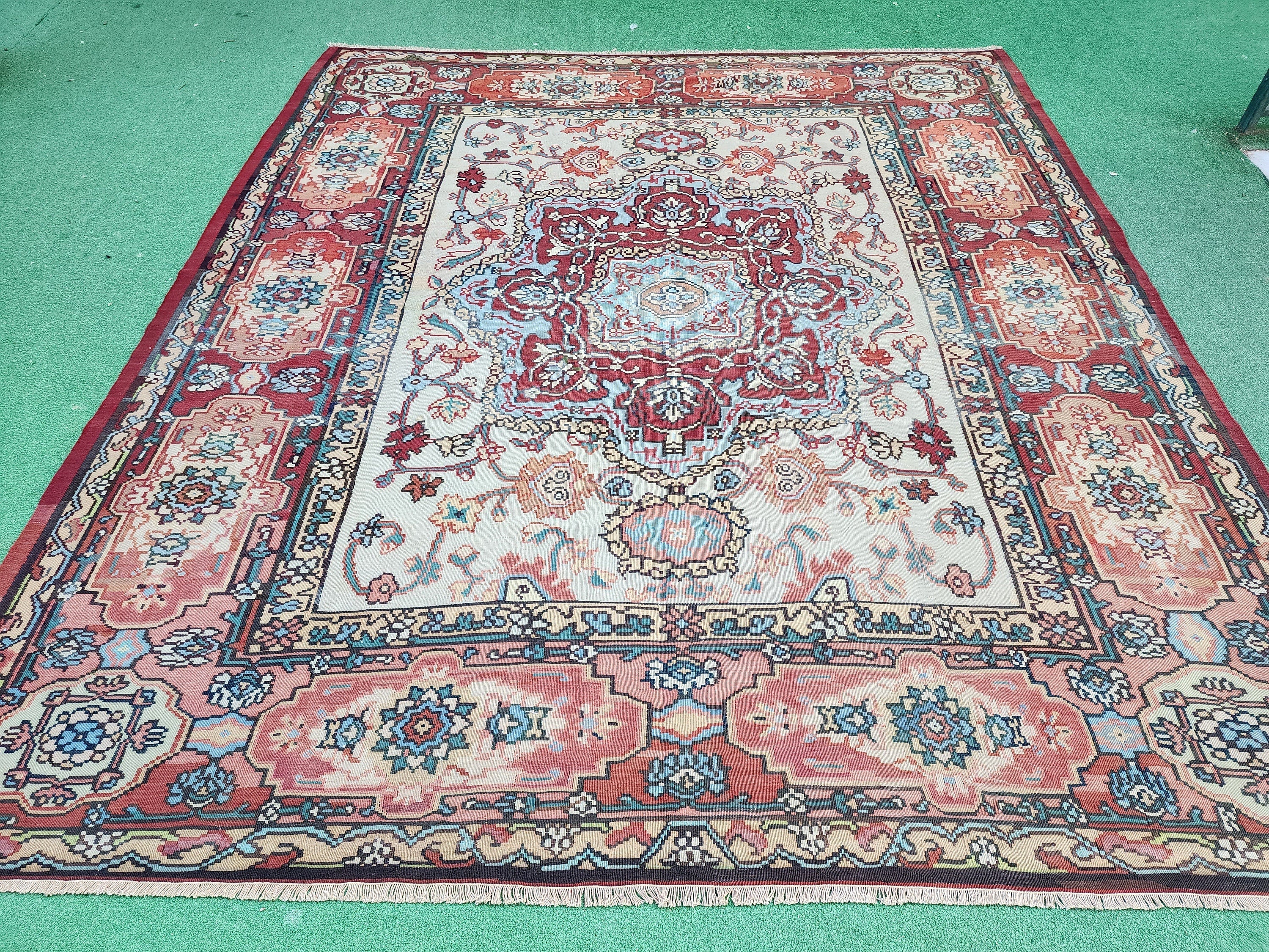 Antique Karabag Kilim, 8 ft 8 in x 8 ft Azerbaijan Tribal Flatweave Rug