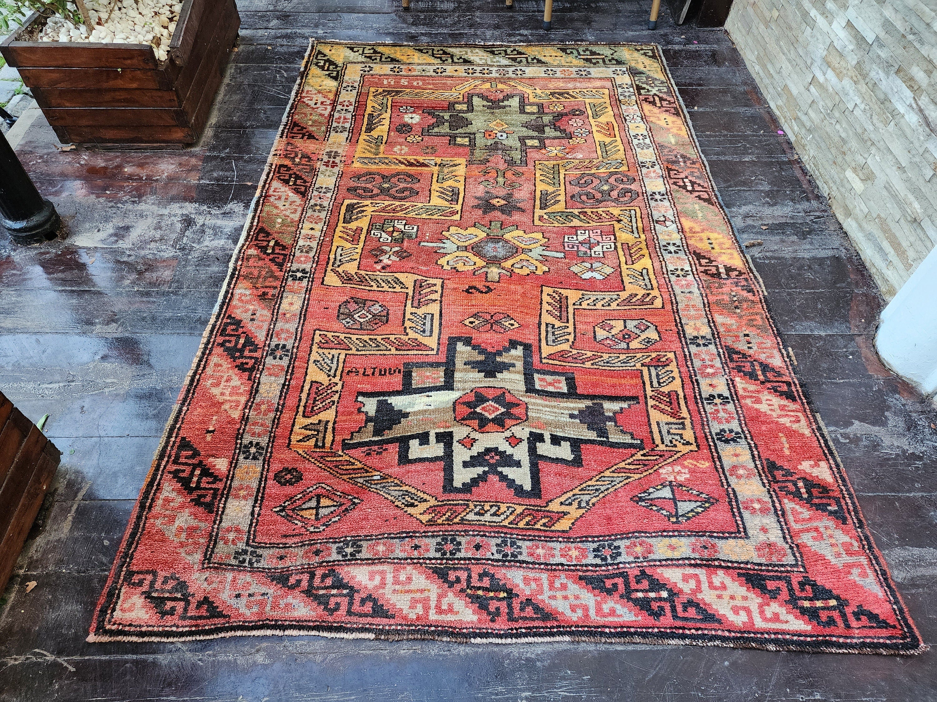 antique Anatolian Wool Area Rug — detail texture