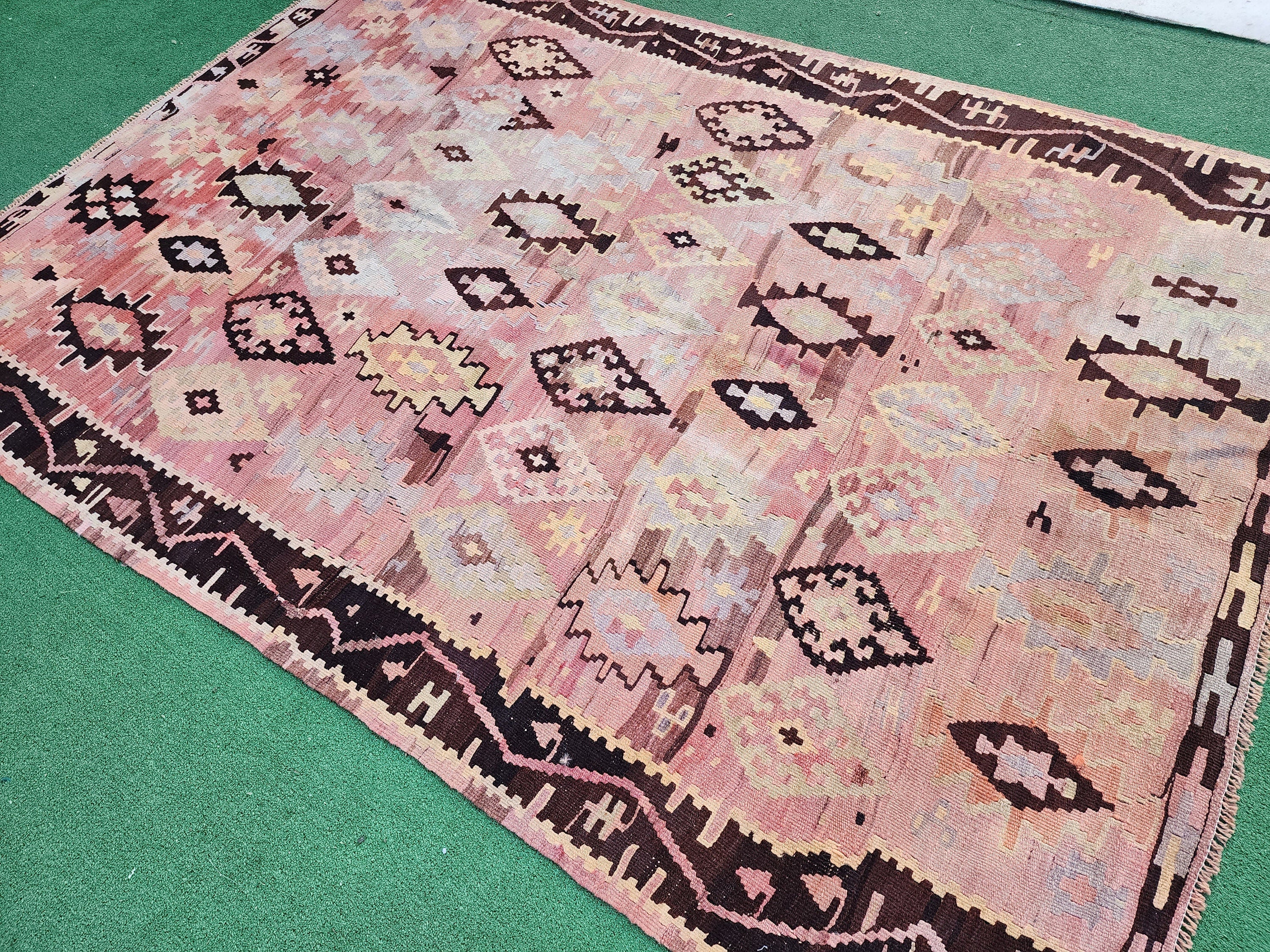 vintage Anatolian Wool Area Rug — back view