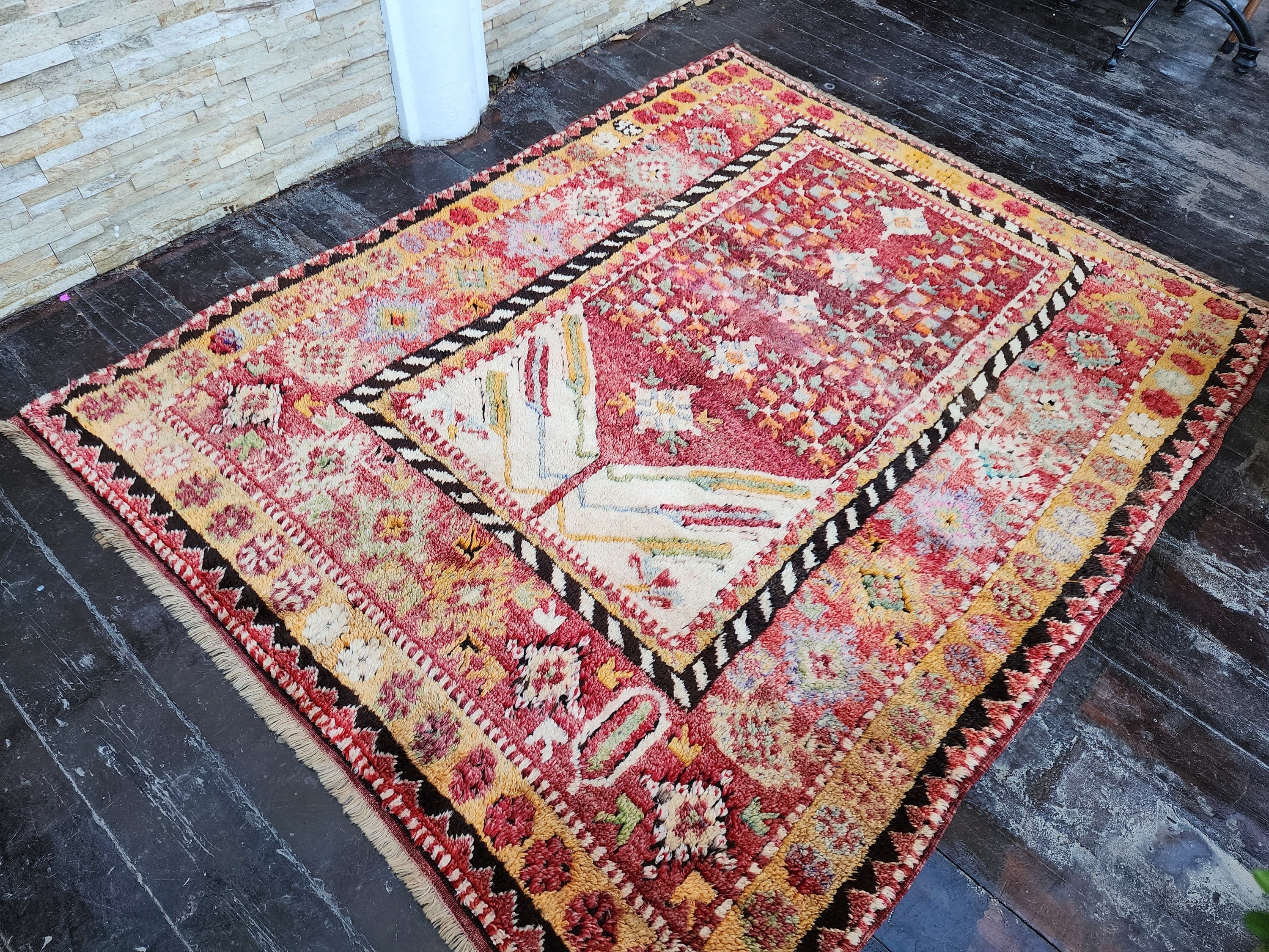 antique Konya Wool Runner Rug — pattern close-up
