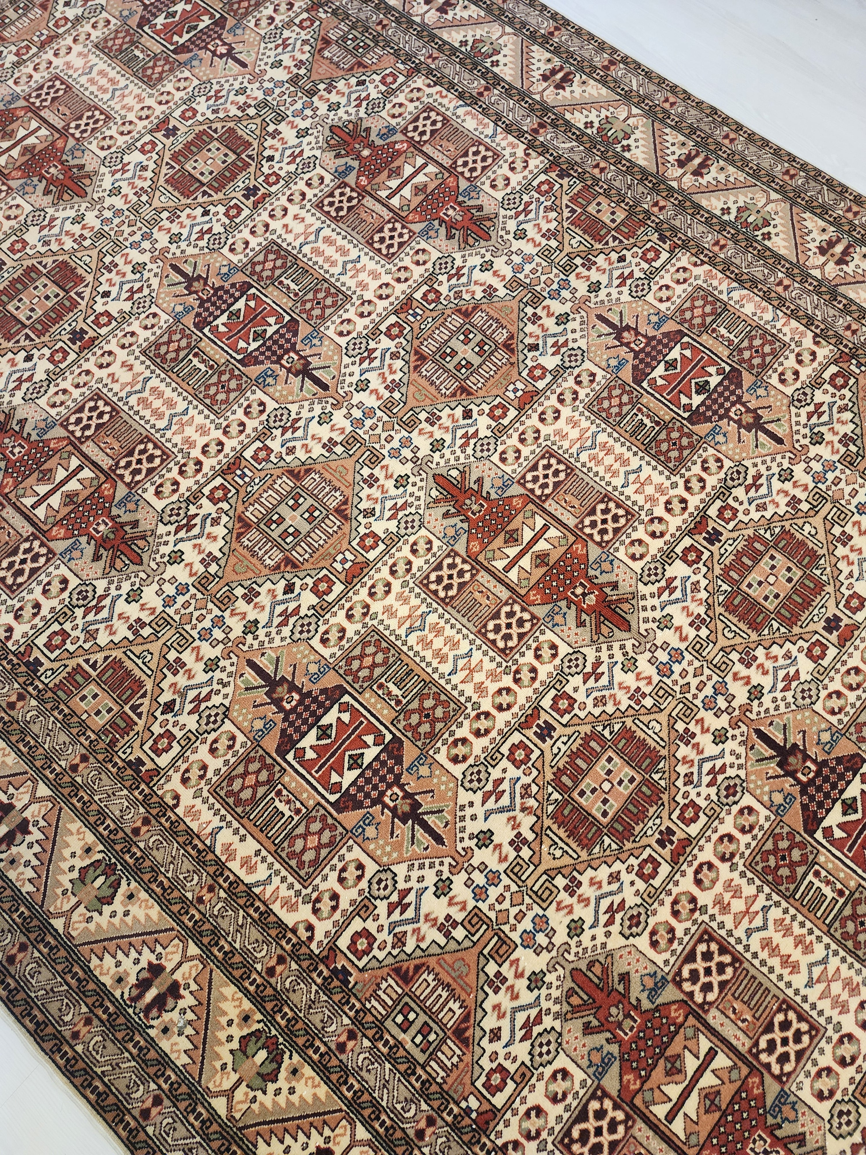 vintage Kayseri Wool Large Area Rug — border pattern