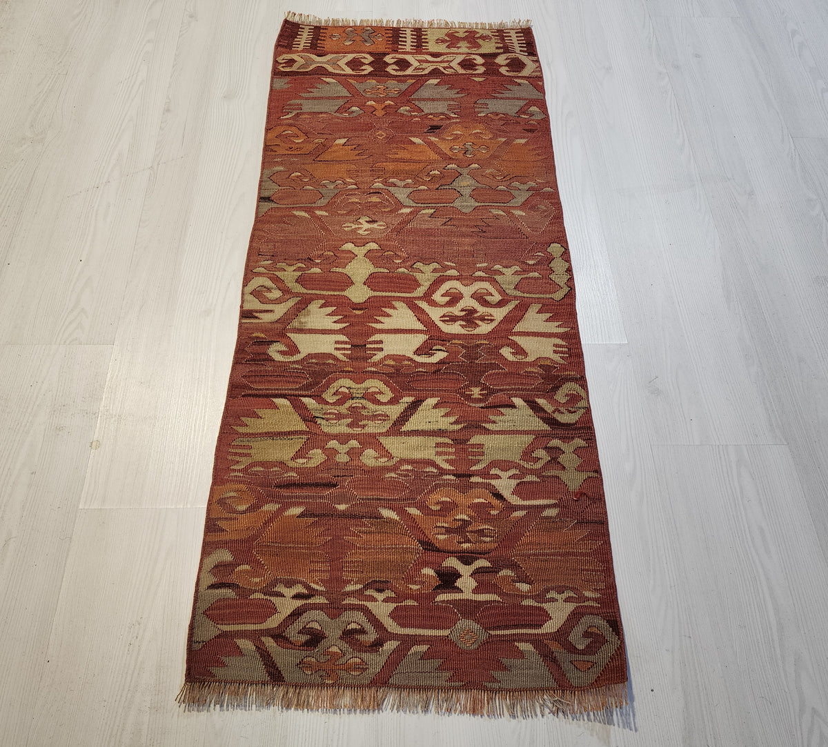 Authentic Vintage Afyon Kilim Runner – Handwoven Wool Tribal Anatolian Flatweave (53cm x 122cm)