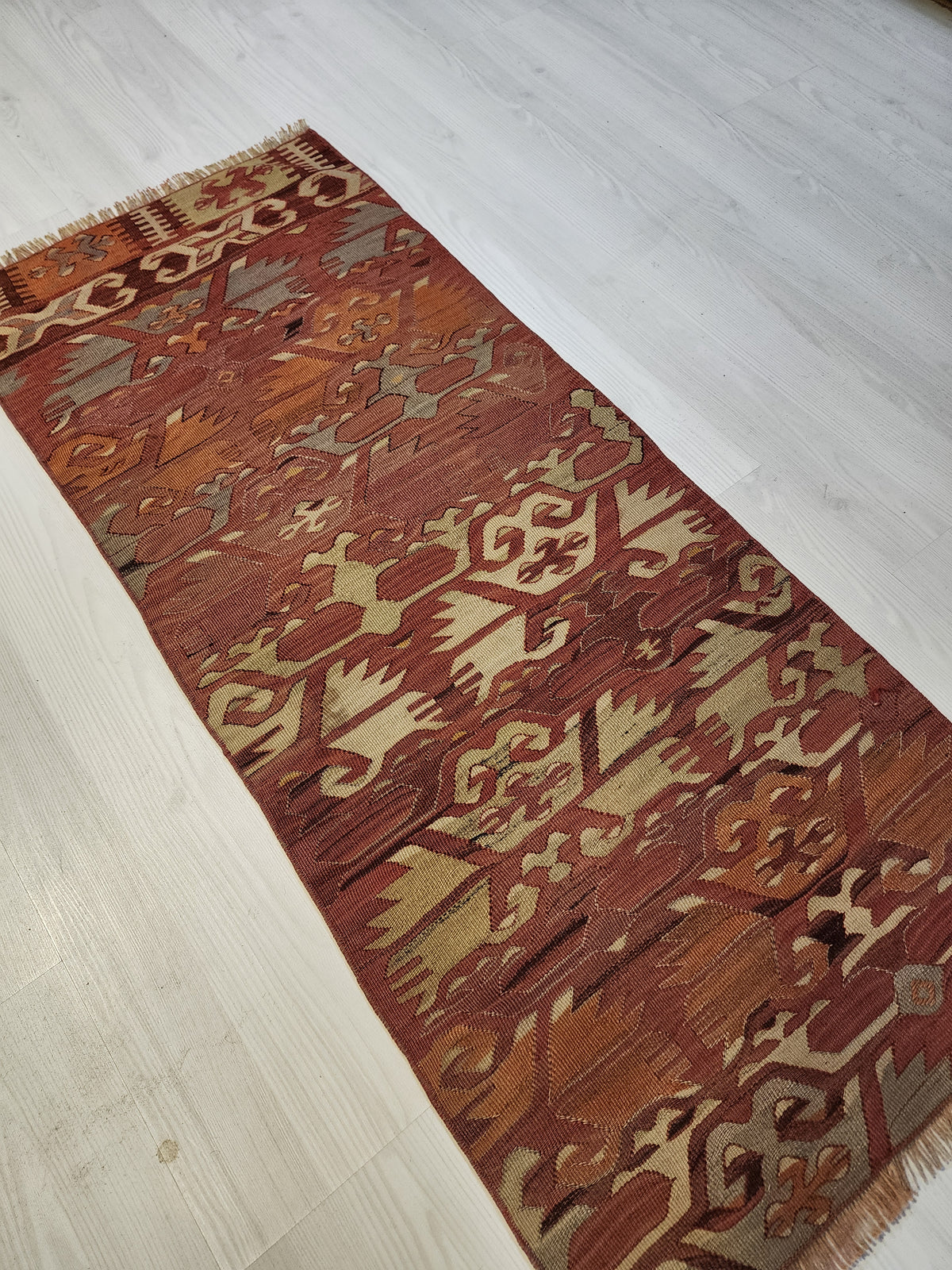 Authentic Vintage Afyon Kilim Runner – Handwoven Wool Tribal Anatolian Flatweave (53cm x 122cm)