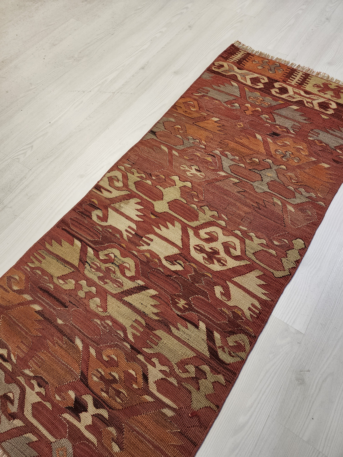 Authentic Vintage Afyon Kilim Runner – Handwoven Wool Tribal Anatolian Flatweave (53cm x 122cm)