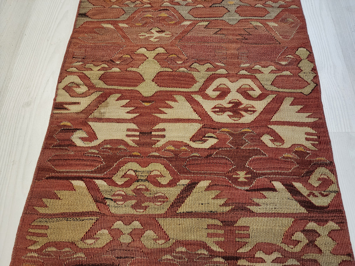 Authentic Vintage Afyon Kilim Runner – Handwoven Wool Tribal Anatolian Flatweave (53cm x 122cm)