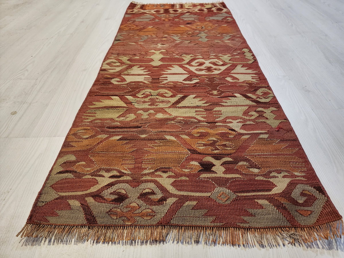 Authentic Vintage Afyon Kilim Runner – Handwoven Wool Tribal Anatolian Flatweave (53cm x 122cm)