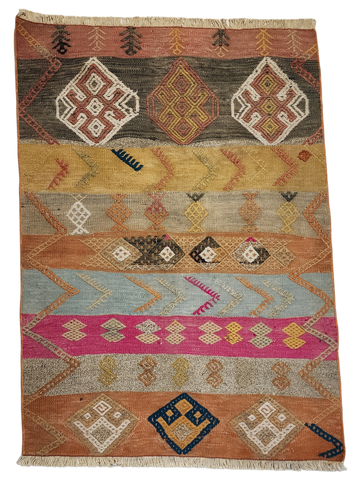 Vintage Anatolian Cicim Kilim – Handwoven Wool Accent Rug (72x104cm)