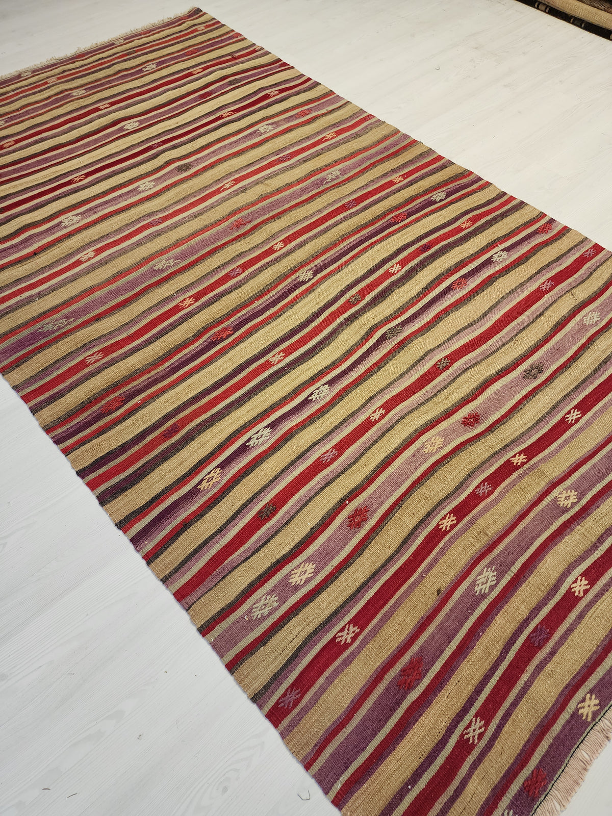 Hand-Woven Turkish Striped Cicim Kilim, Anatolian Wool Flatweave Rug (4'8''x8'4'')