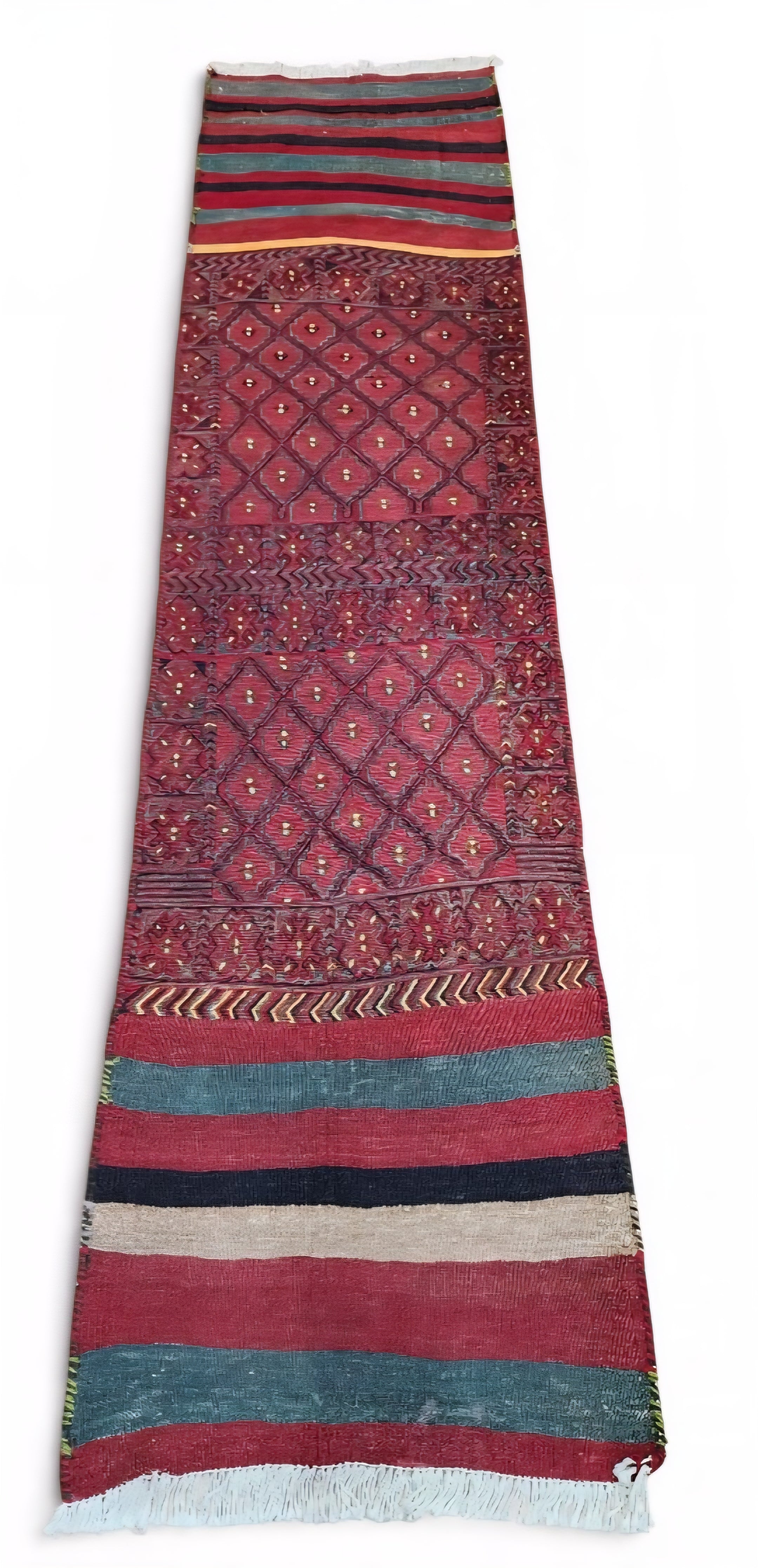 Phocaea — Handmade Vintage Wool Tribal Runner Rug, Red Purple Turkish Boho Carpet, 1'8''x7'3''