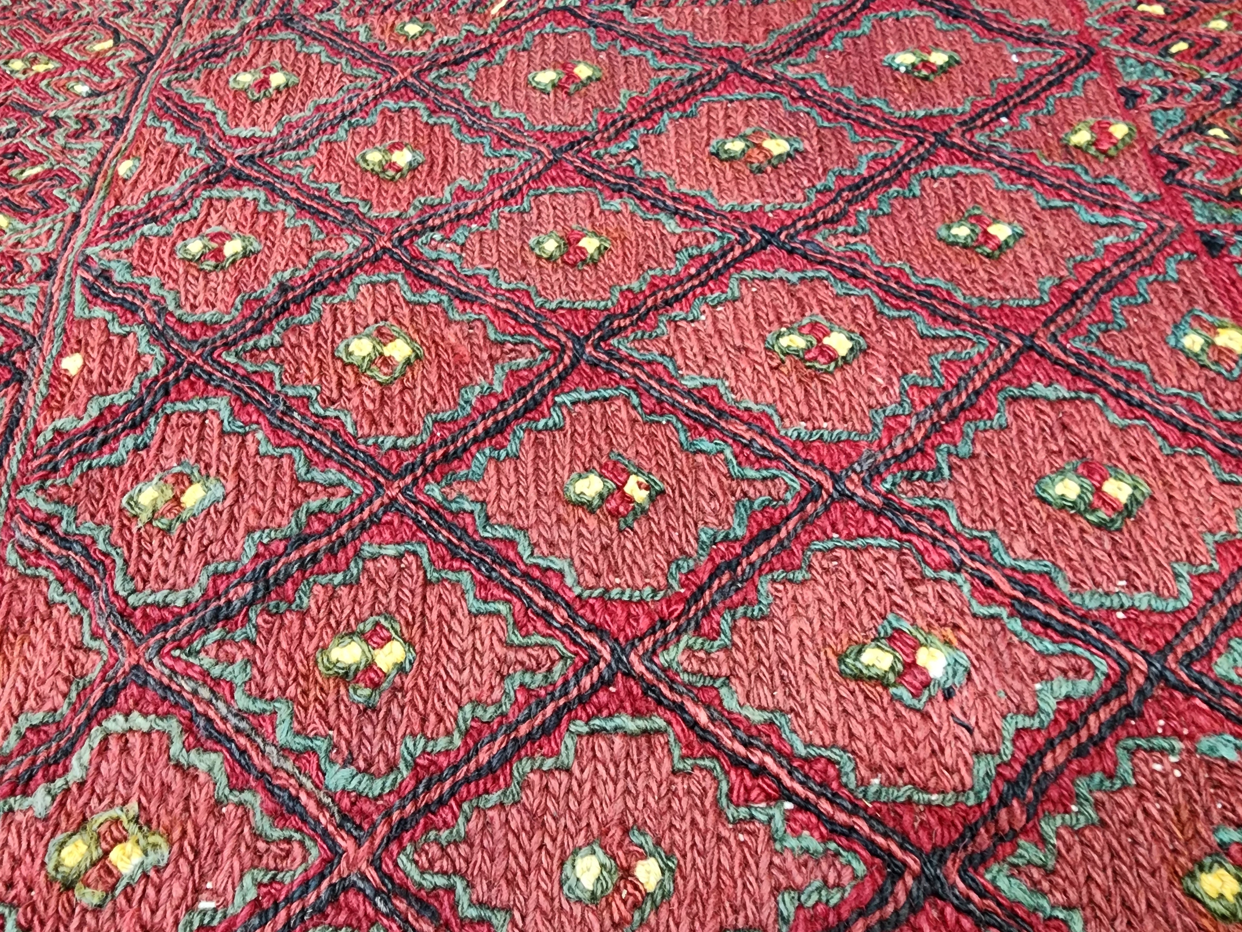 Phocaea — Handmade Vintage Wool Tribal Runner Rug, Red Purple Turkish Boho Carpet, 1'8''x7'3''