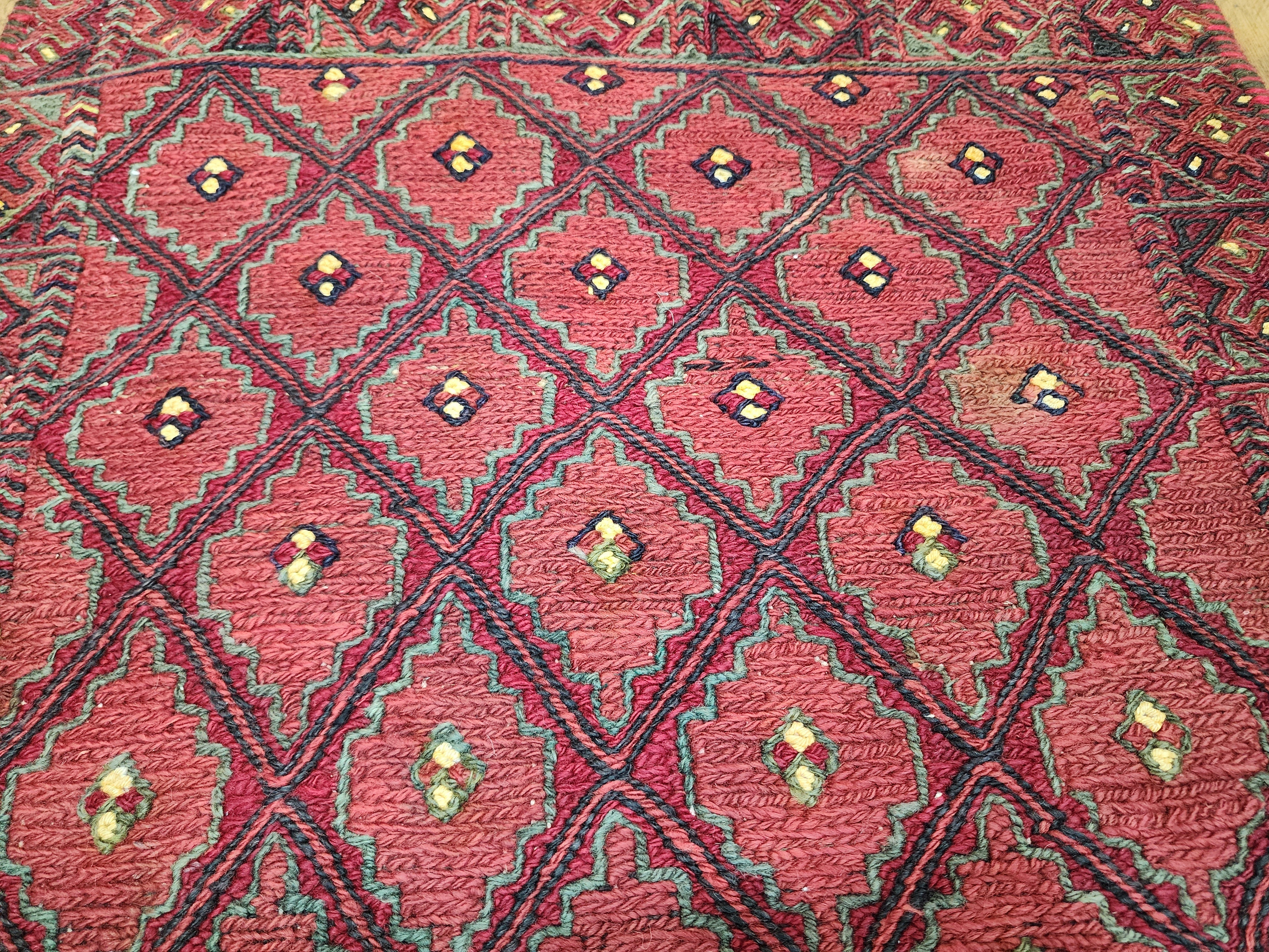 Phocaea — Handmade Vintage Wool Tribal Runner Rug, Red Purple Turkish Boho Carpet, 1'8''x7'3''