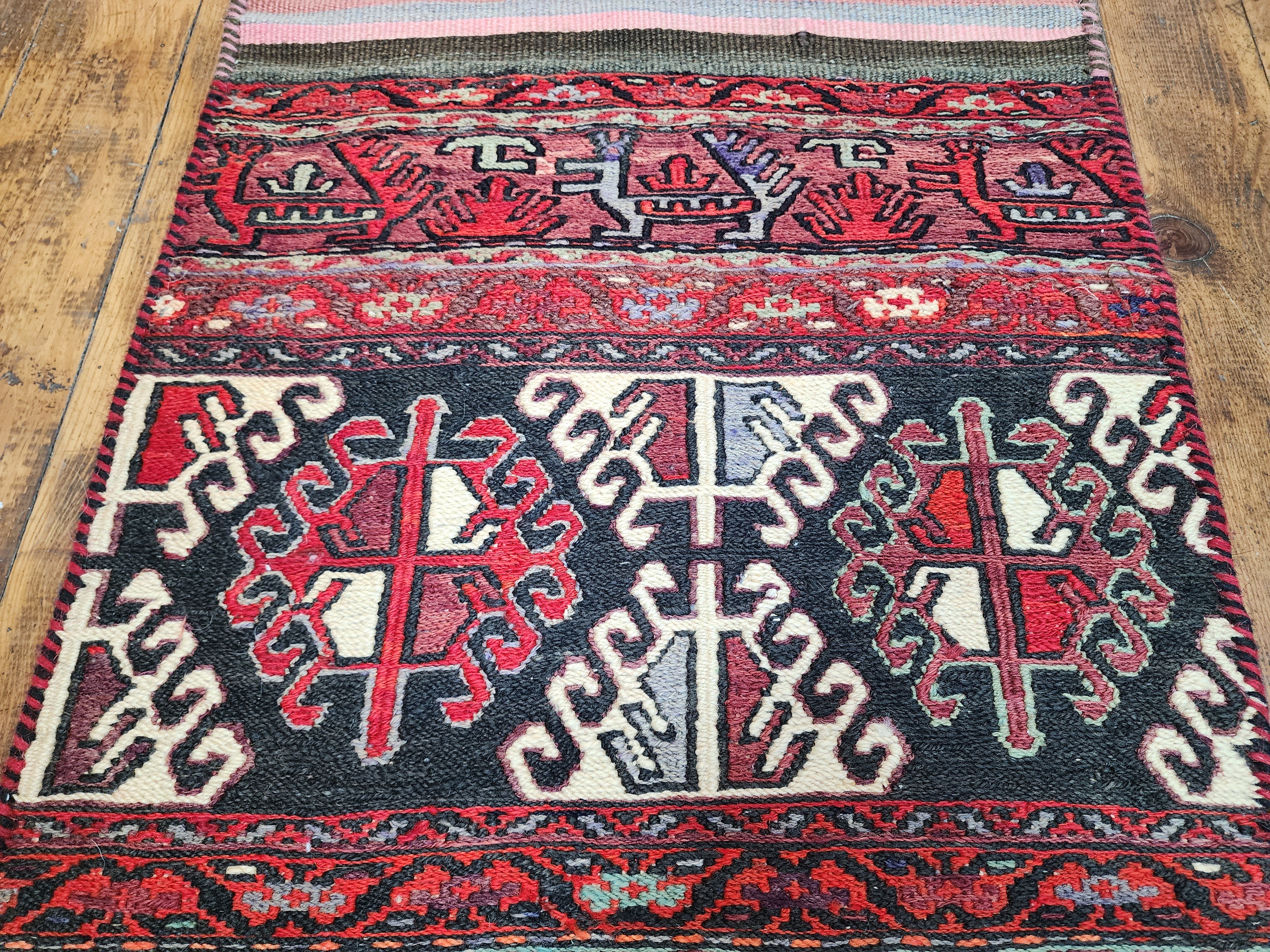 Sterope — Handmade Vintage Wool Tribal Runner Rug, Red Gray Turkish Boho Carpet, 1'6''x''6''
