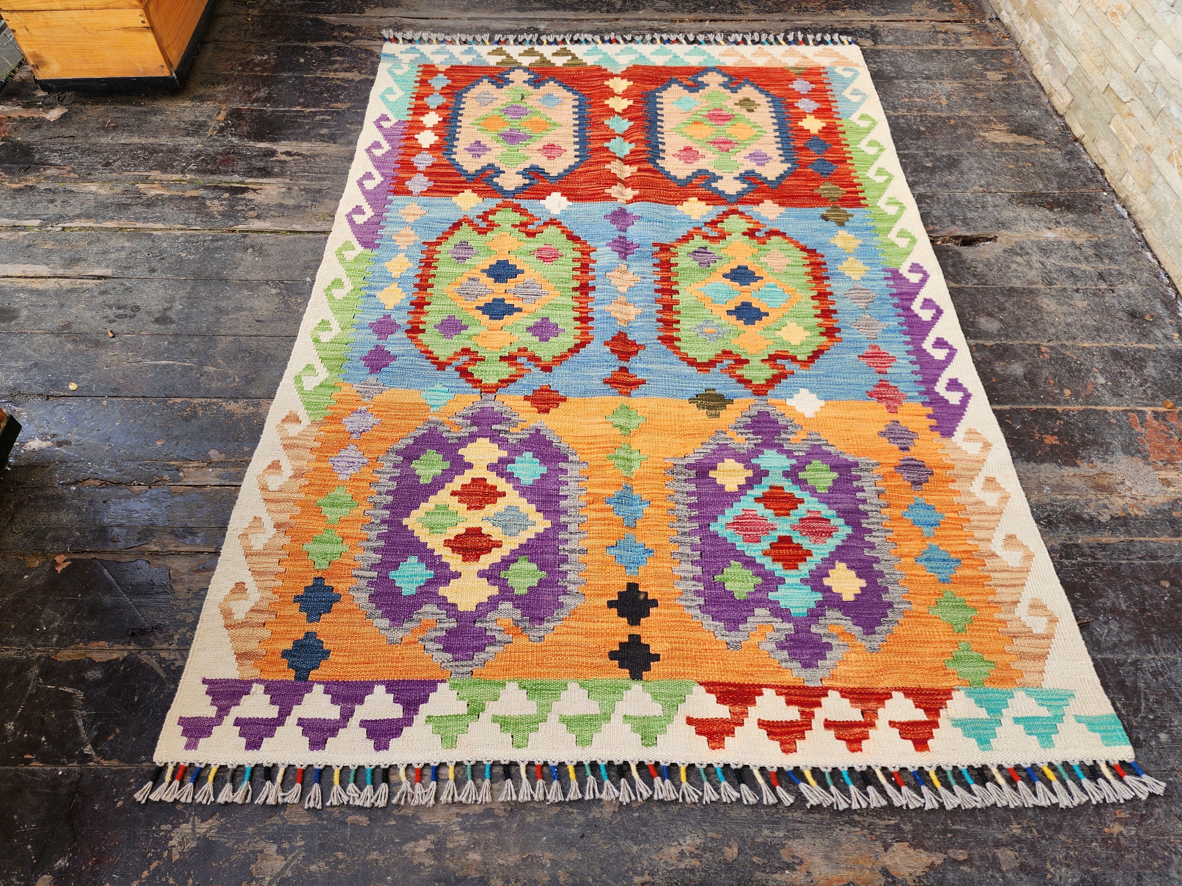 vintage Afghan Wool Small Rug — detail texture