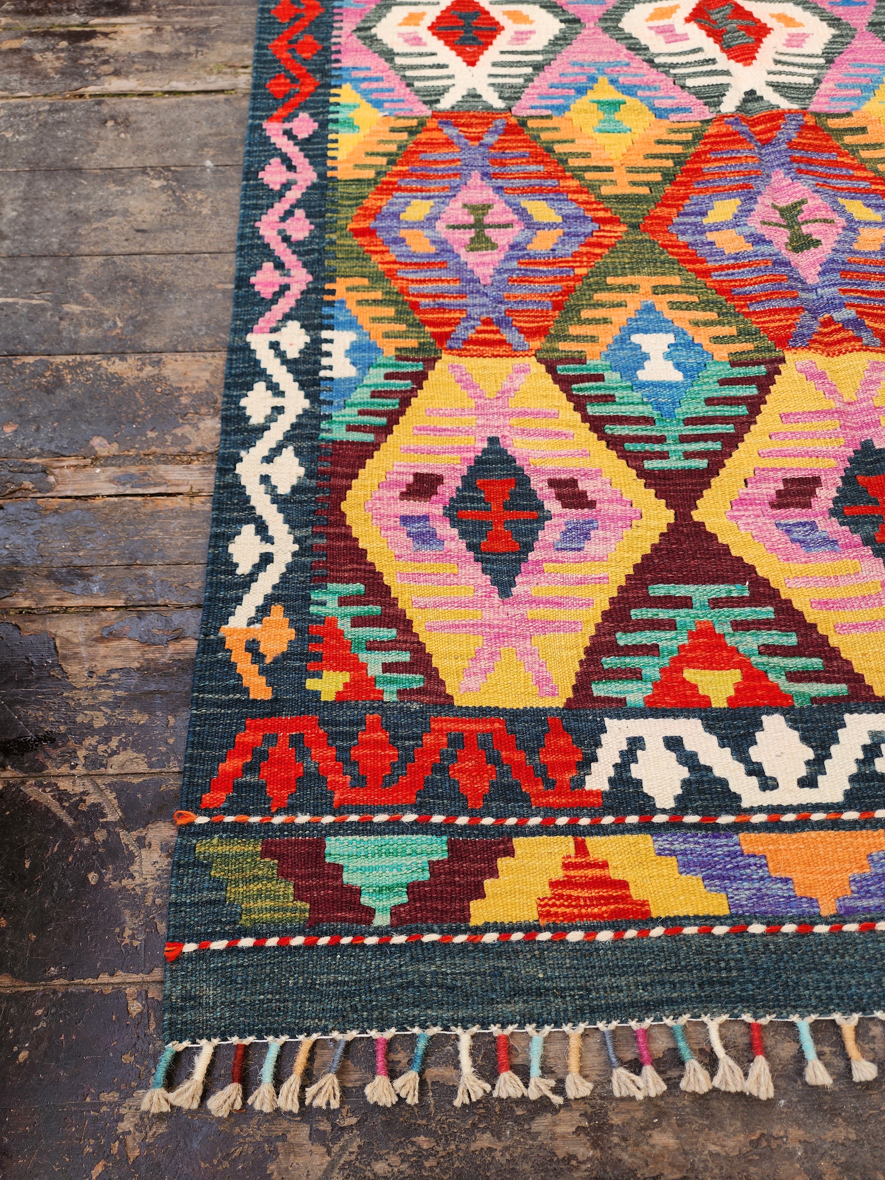 Afghan Kilim Rug, 3'9''x6'4'' Red Orange, Purple Kilim Rug, Turkish Southwest Aztec Boho Rustic Handmade Natural Wool Persian Door Mat Rug