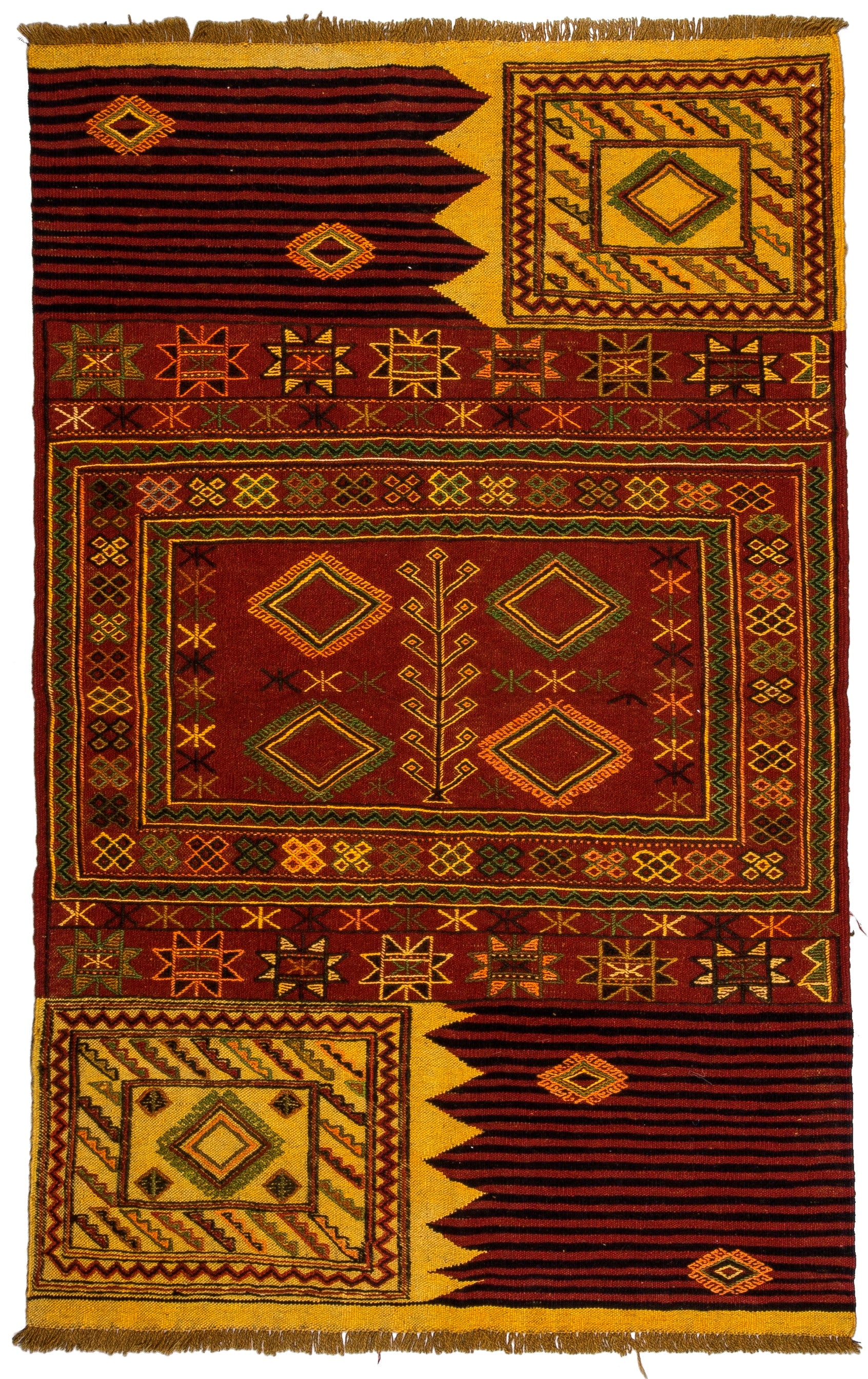 Turkish Kilim Rug, Organic Wool Recycle Rug, Boho Chic Rustic Rug, Bohemian Moroccan Style Tribal Nomadic Soumak Persian Area Rug 5'7"x3'6"