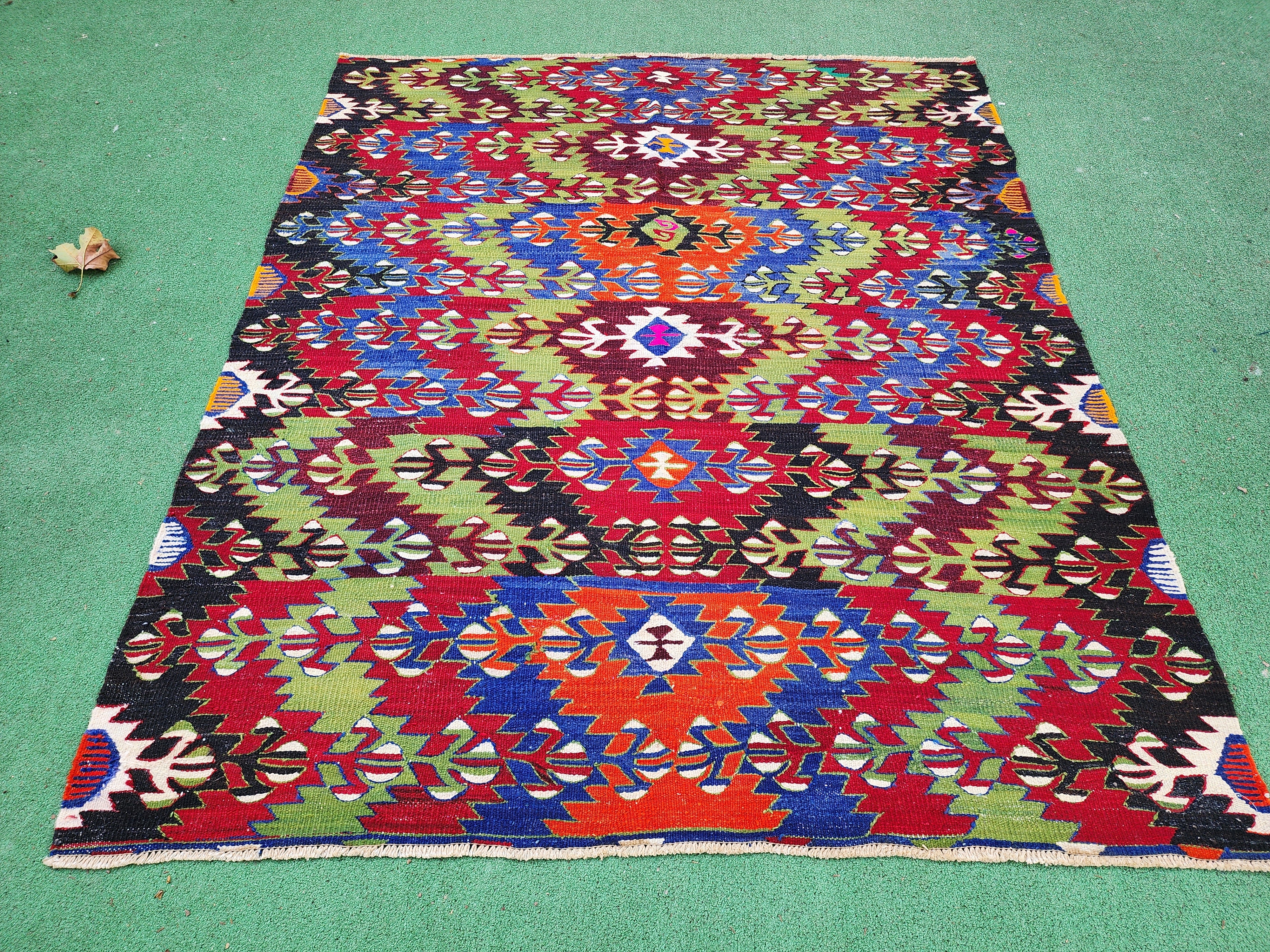Green Turkish Kilim Rug 6'1''x5'1''