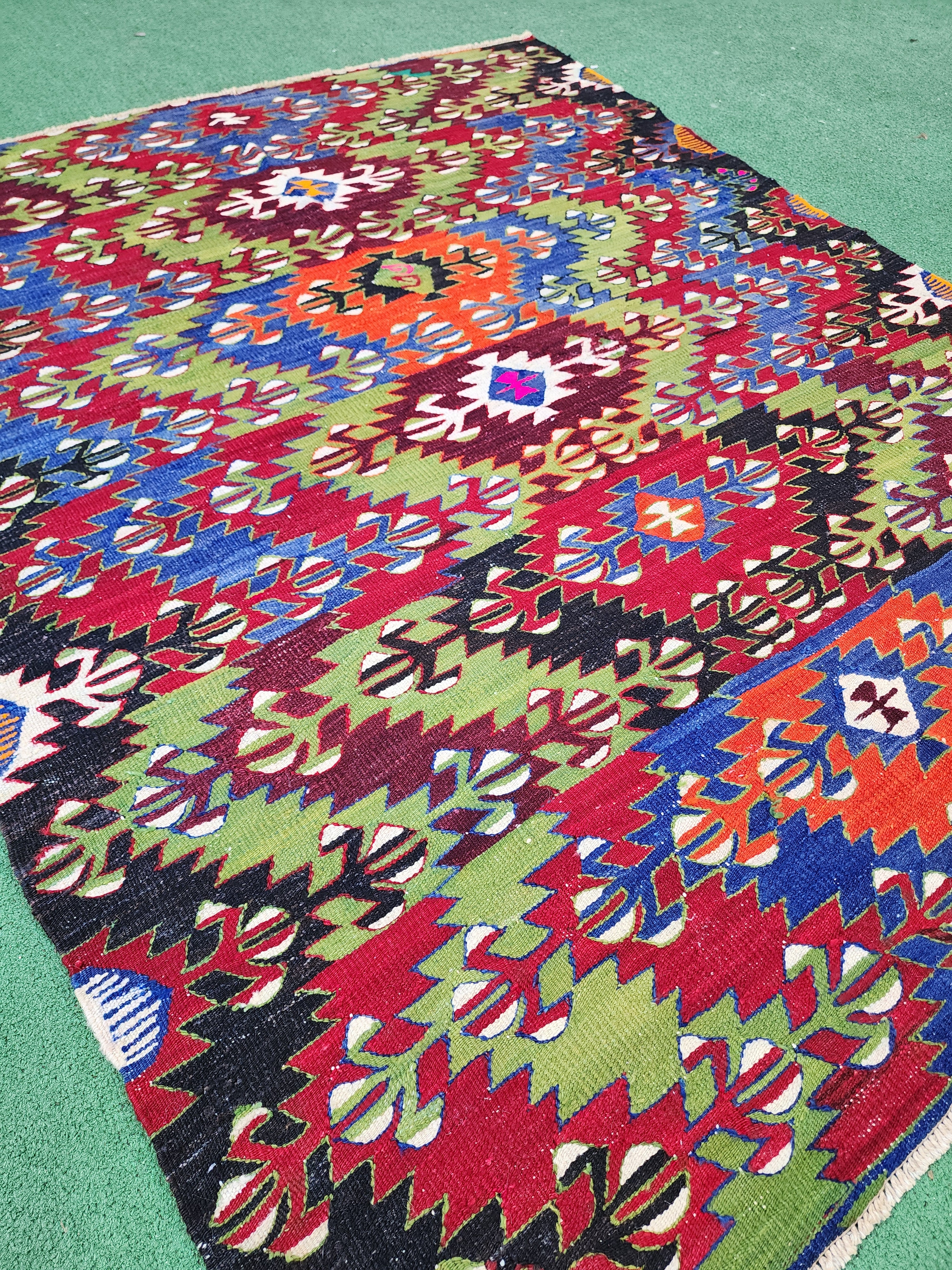 Green Turkish Kilim Rug 6'1''x5'1''