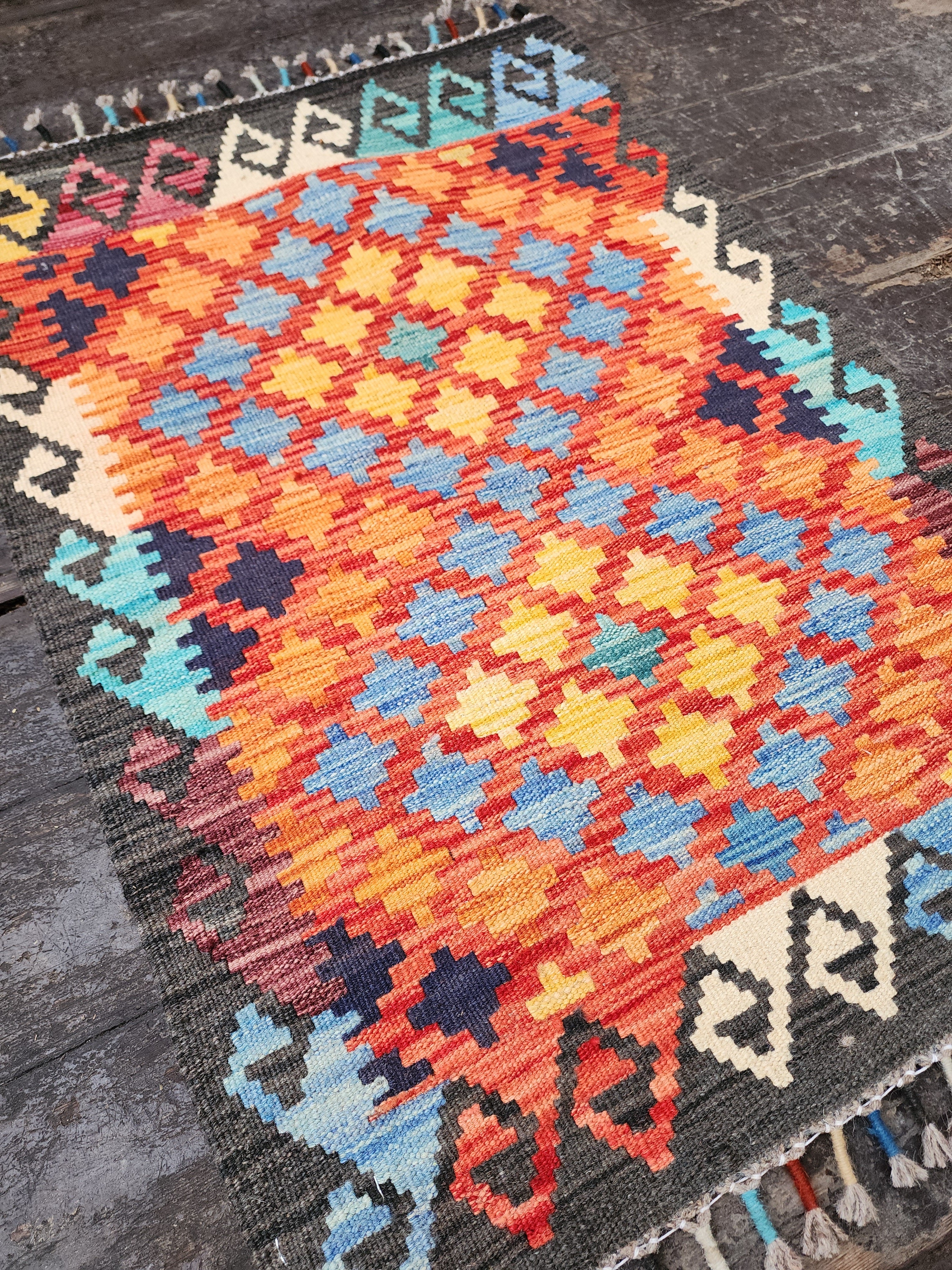 Small Afghan Maimana Kilim Rug 3 x 2 ft Multicolor Turkish Southwest Aztec Boho Rustic Handmade Natural Wool Persian Door Mat Rug
