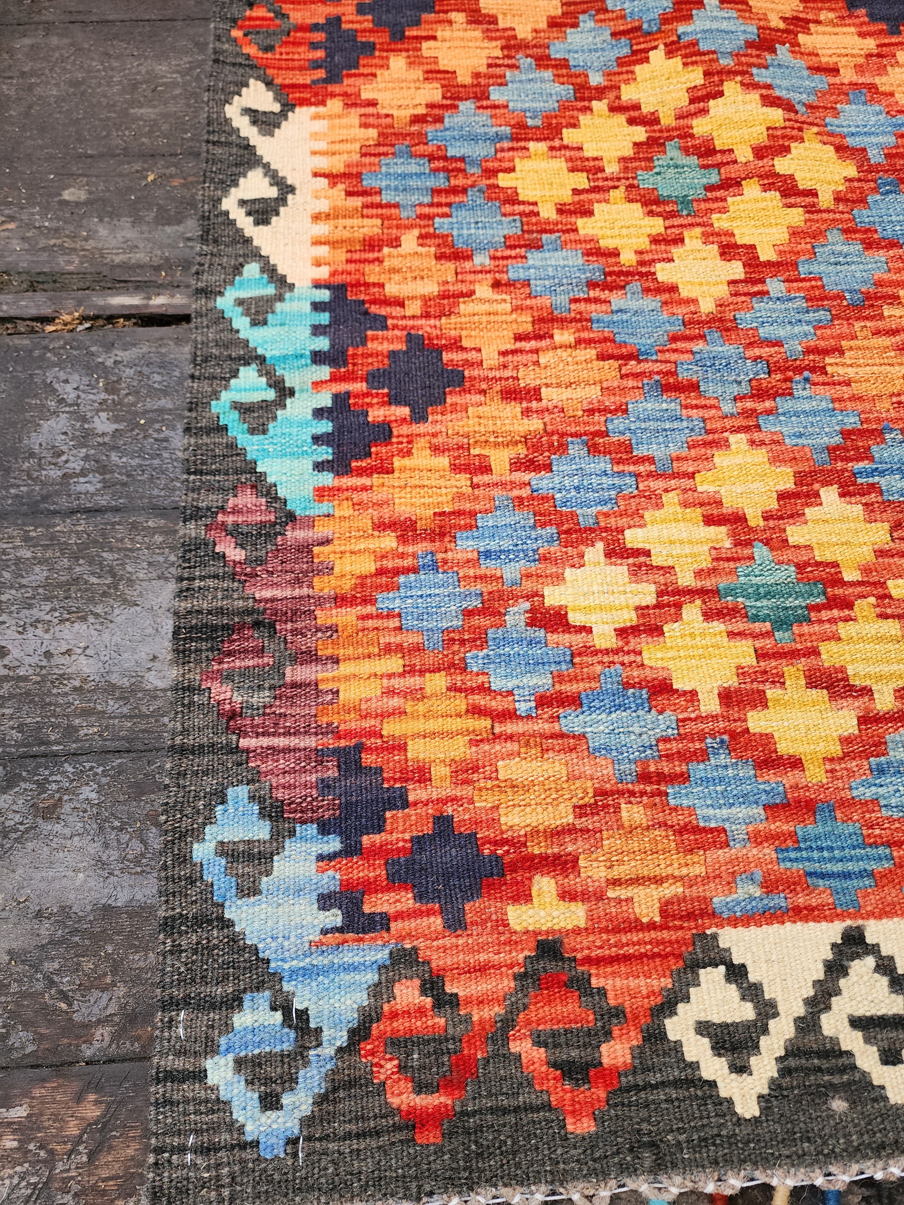 Small Afghan Maimana Kilim Rug 3 x 2 ft Multicolor Turkish Southwest Aztec Boho Rustic Handmade Natural Wool Persian Door Mat Rug