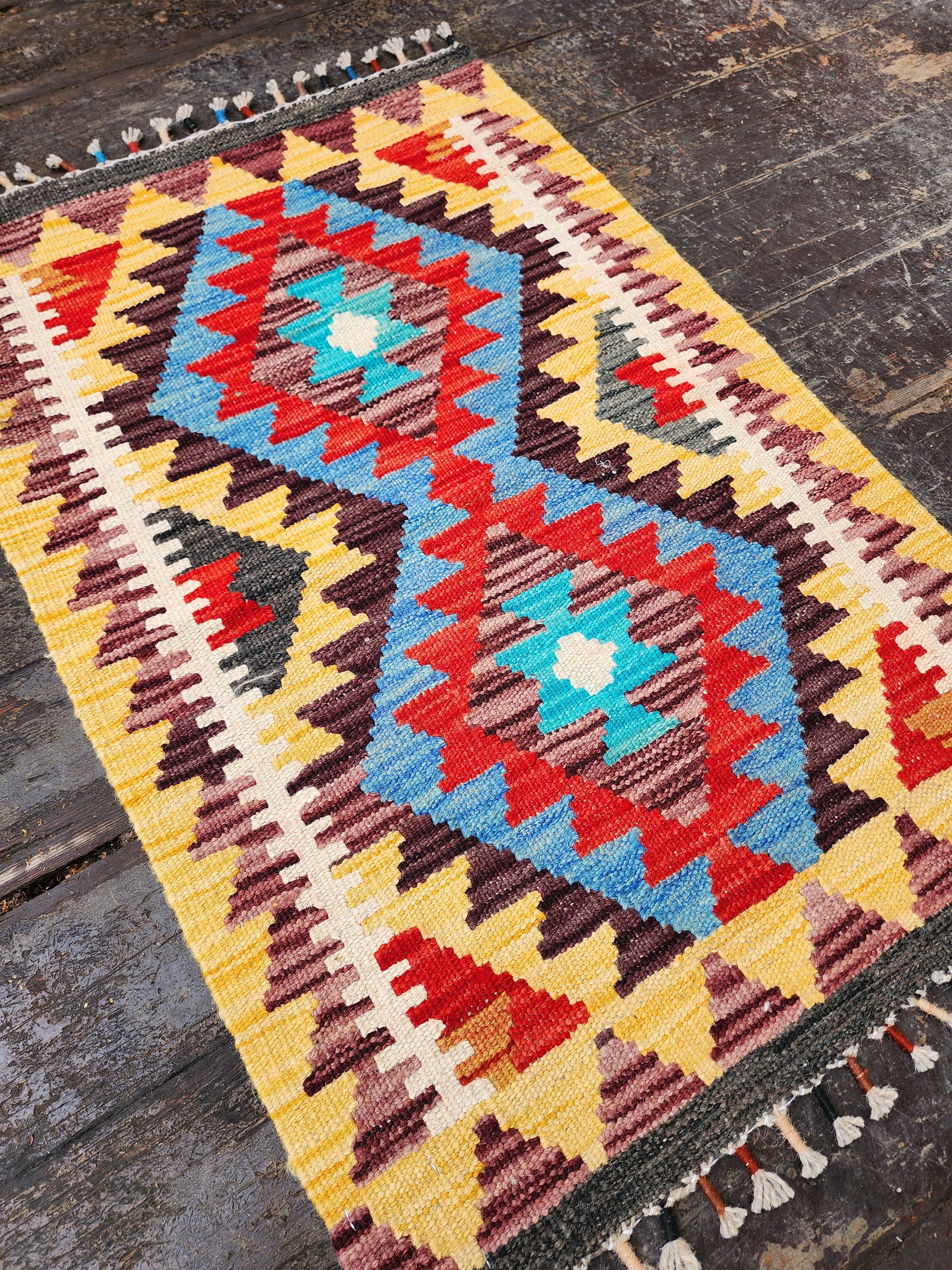 Small Afghan Maimana Kilim Rug 3 x 2 ft Multicolor Kilim