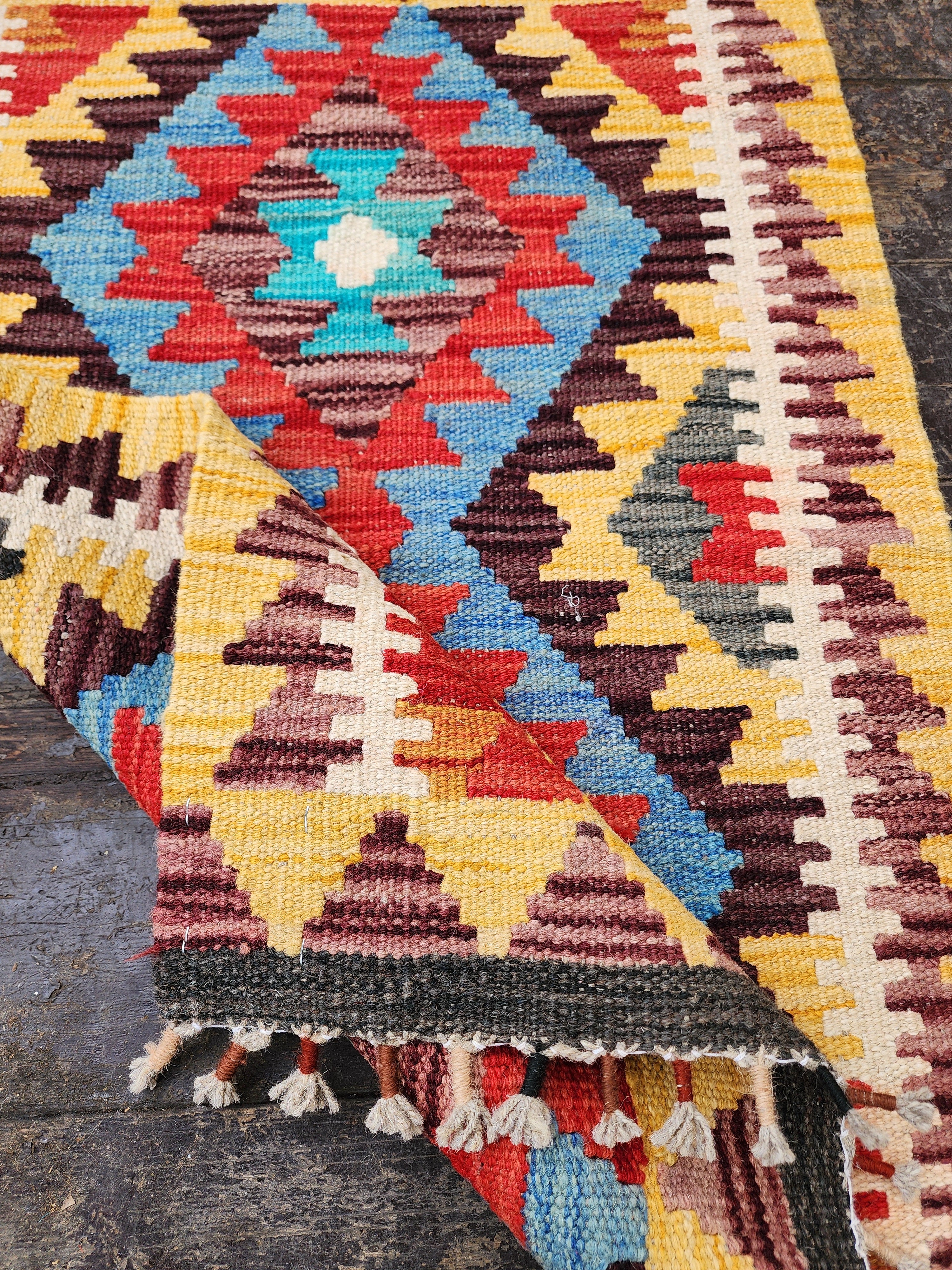 Small Afghan Maimana Kilim Rug 3 x 2 ft Multicolor Kilim