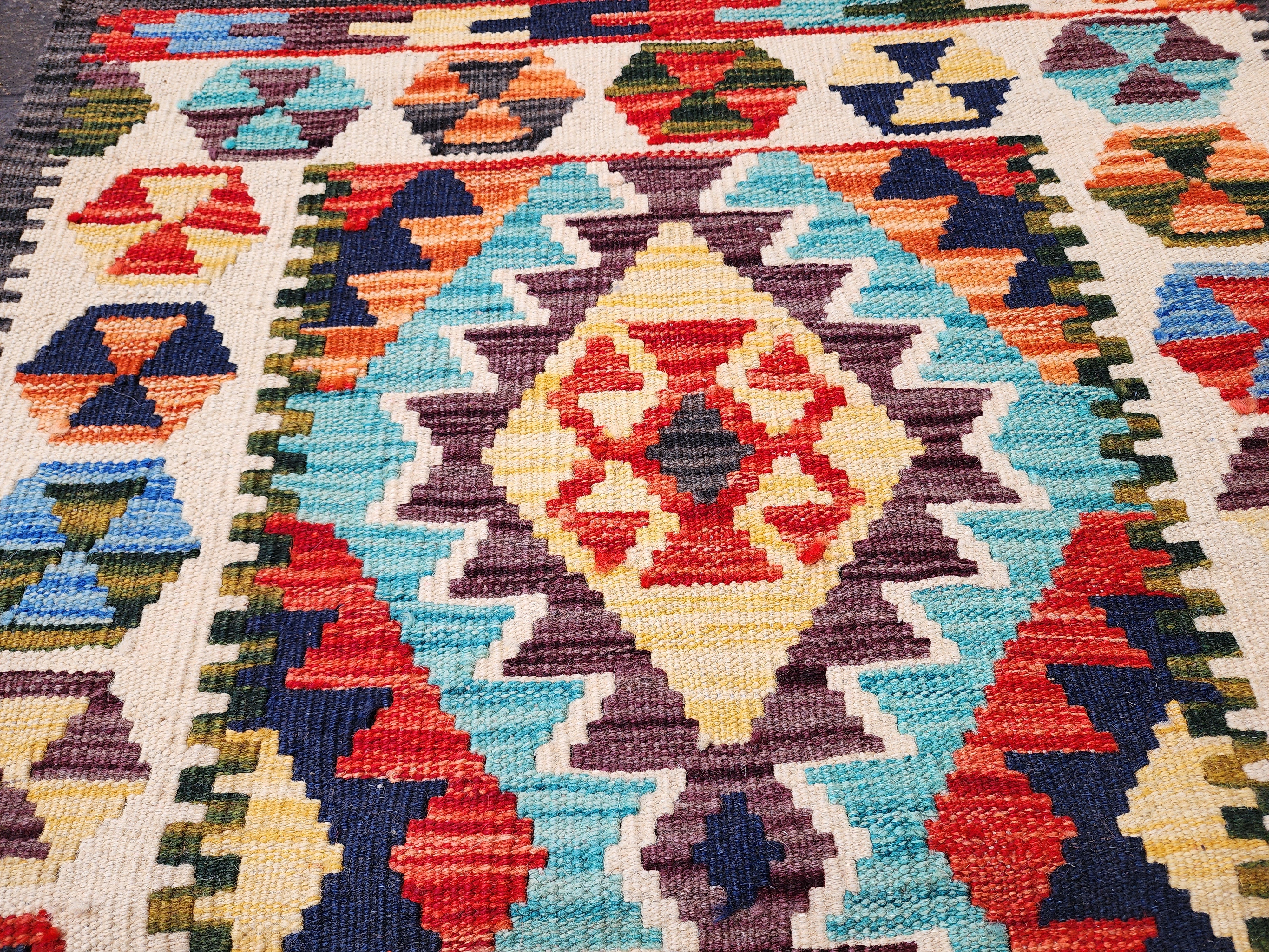 Small Afghan Maimana Kilim Rug 3 x 2 ft Multicolor Turkish Southwest Aztec Boho Rustic Handmade Natural Wool Persian Door Mat Rug