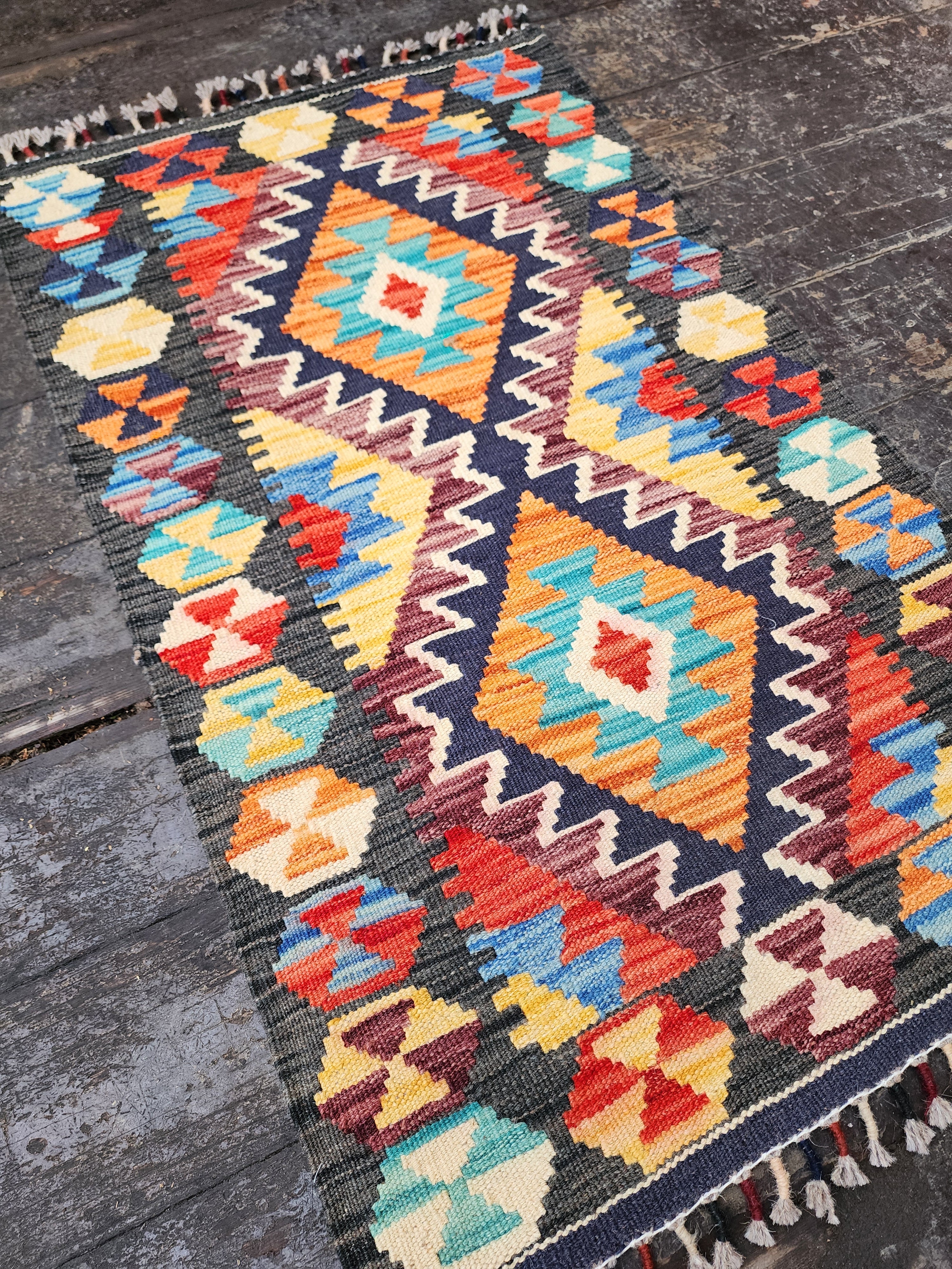 vintage Afghan Wool Small Rug — back view